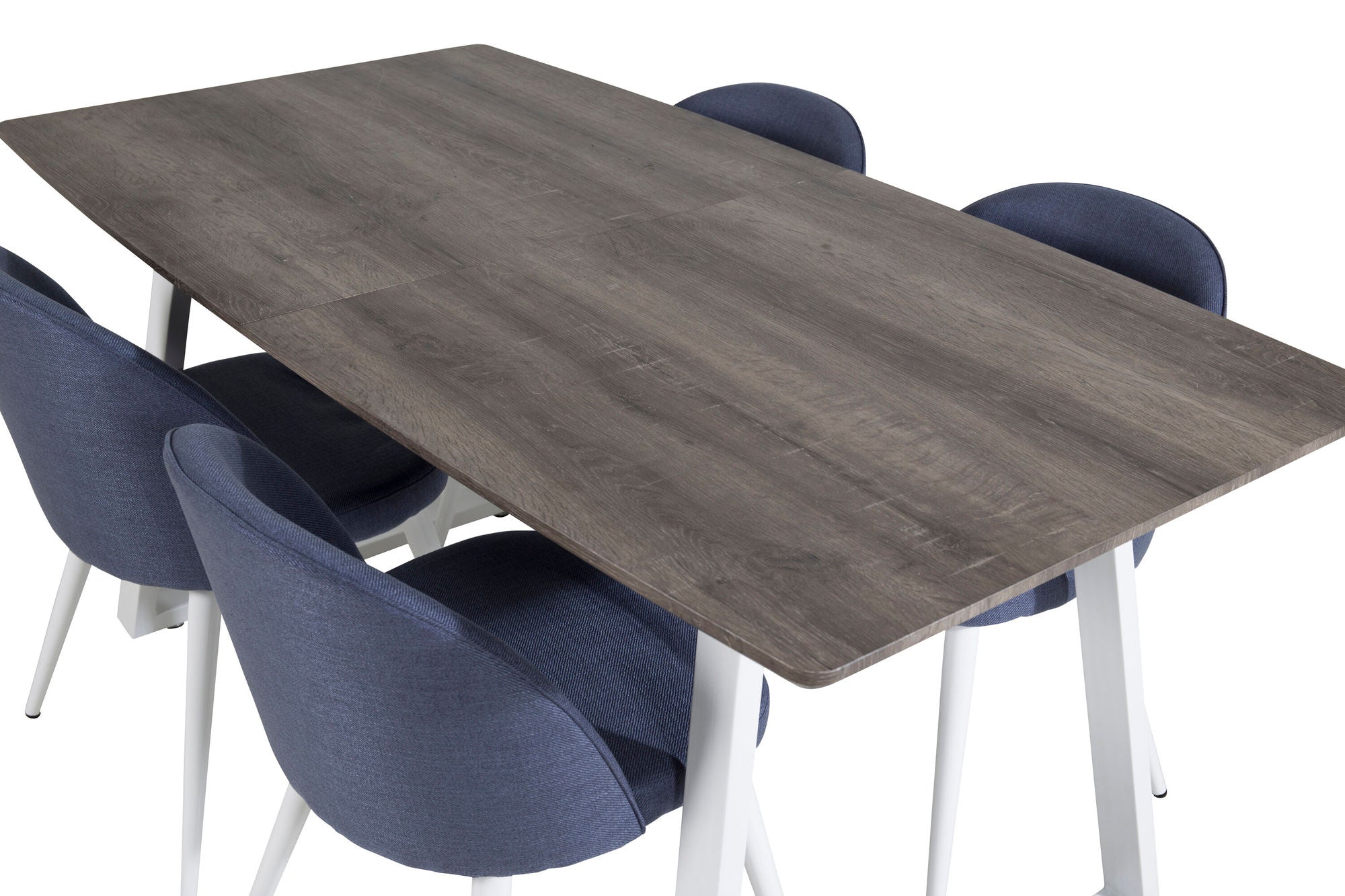 Venture Home Inca Extentionbord - grey "oak" / white Legs+Velvet Dining Chiar - White legs - Blue Fabric_4