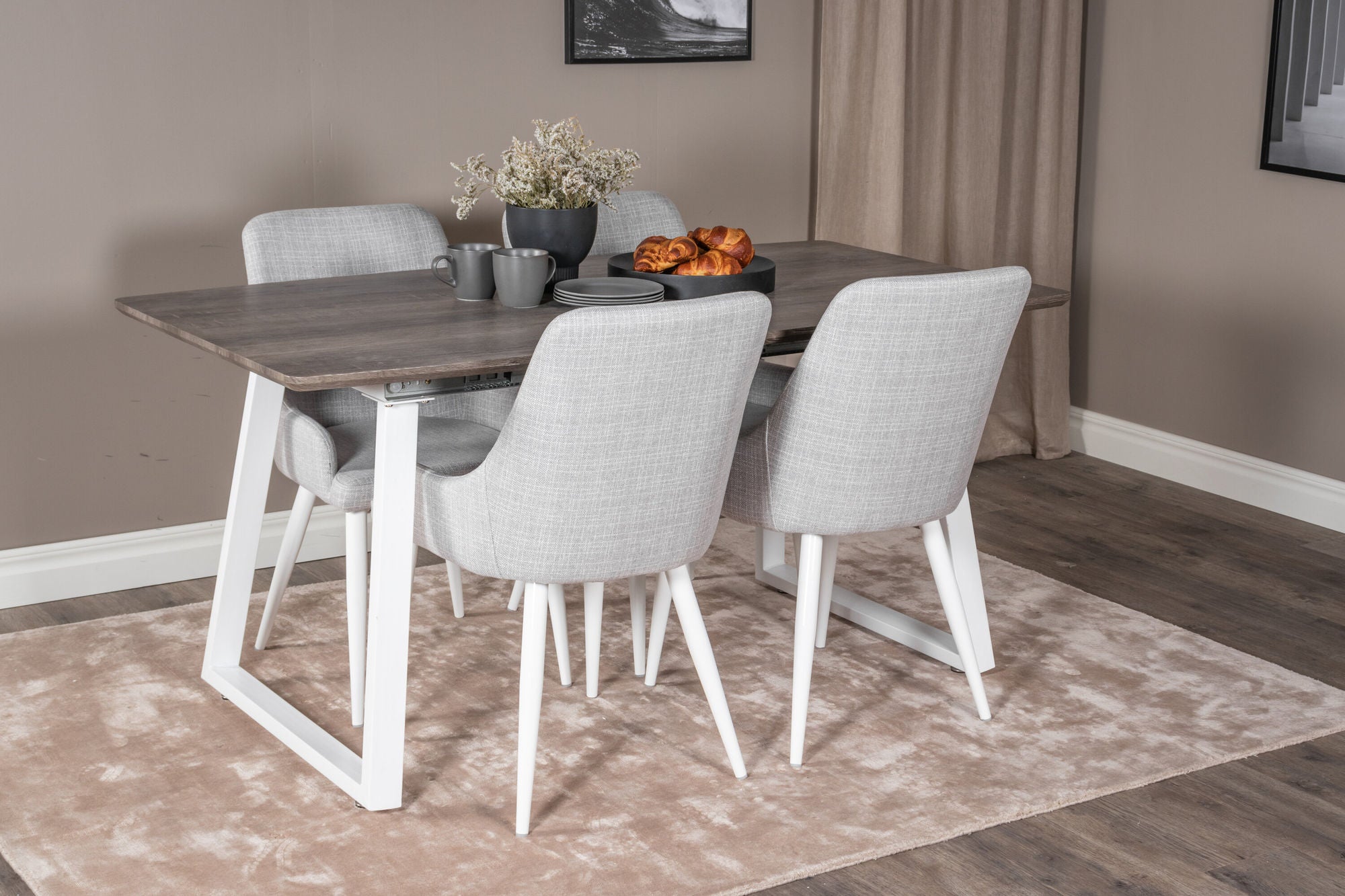 Venture Home Inca Extentionbord - grey "oak" / white Legs+Plaza Dining chair - White legs - Light Grey Fabric_4