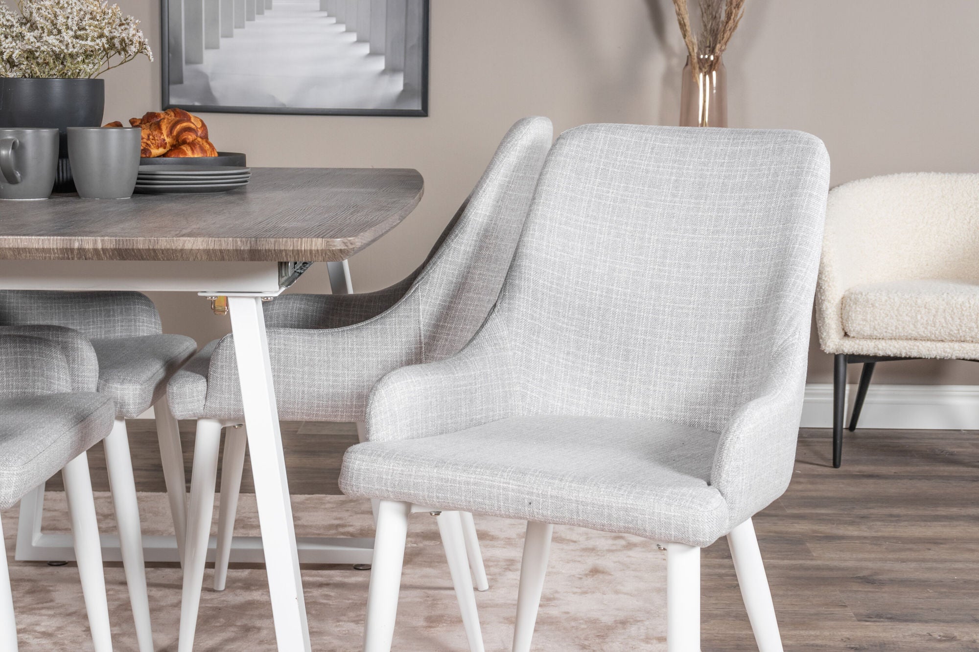 Venture Home Inca Extentionbord - grey "oak" / white Legs+Plaza Dining chair - White legs - Light Grey Fabric_4