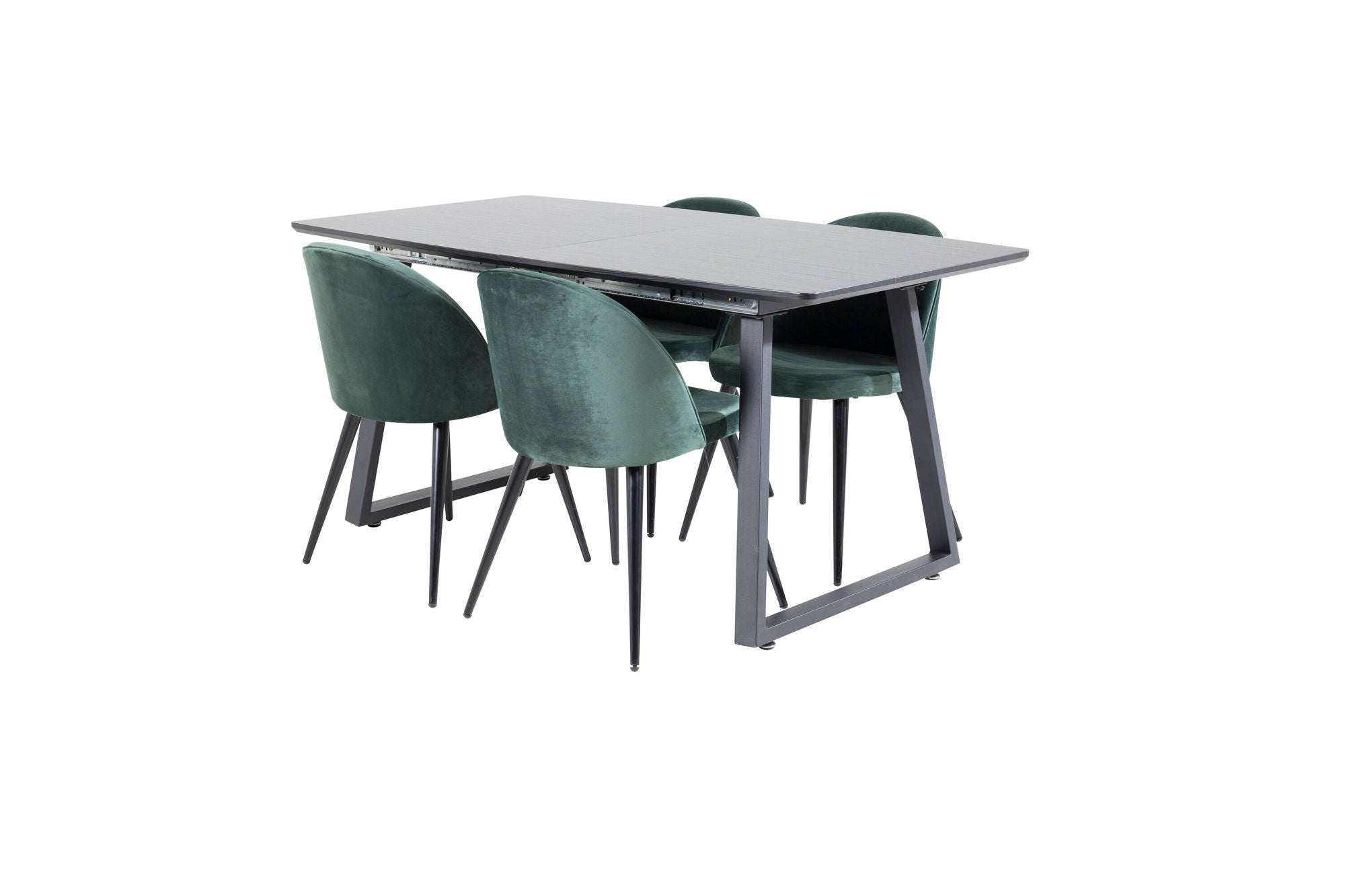Venture Home Inca Extentionbord - Black top / black Legs+Velvet Spisebordsstol - Green / Black_4
