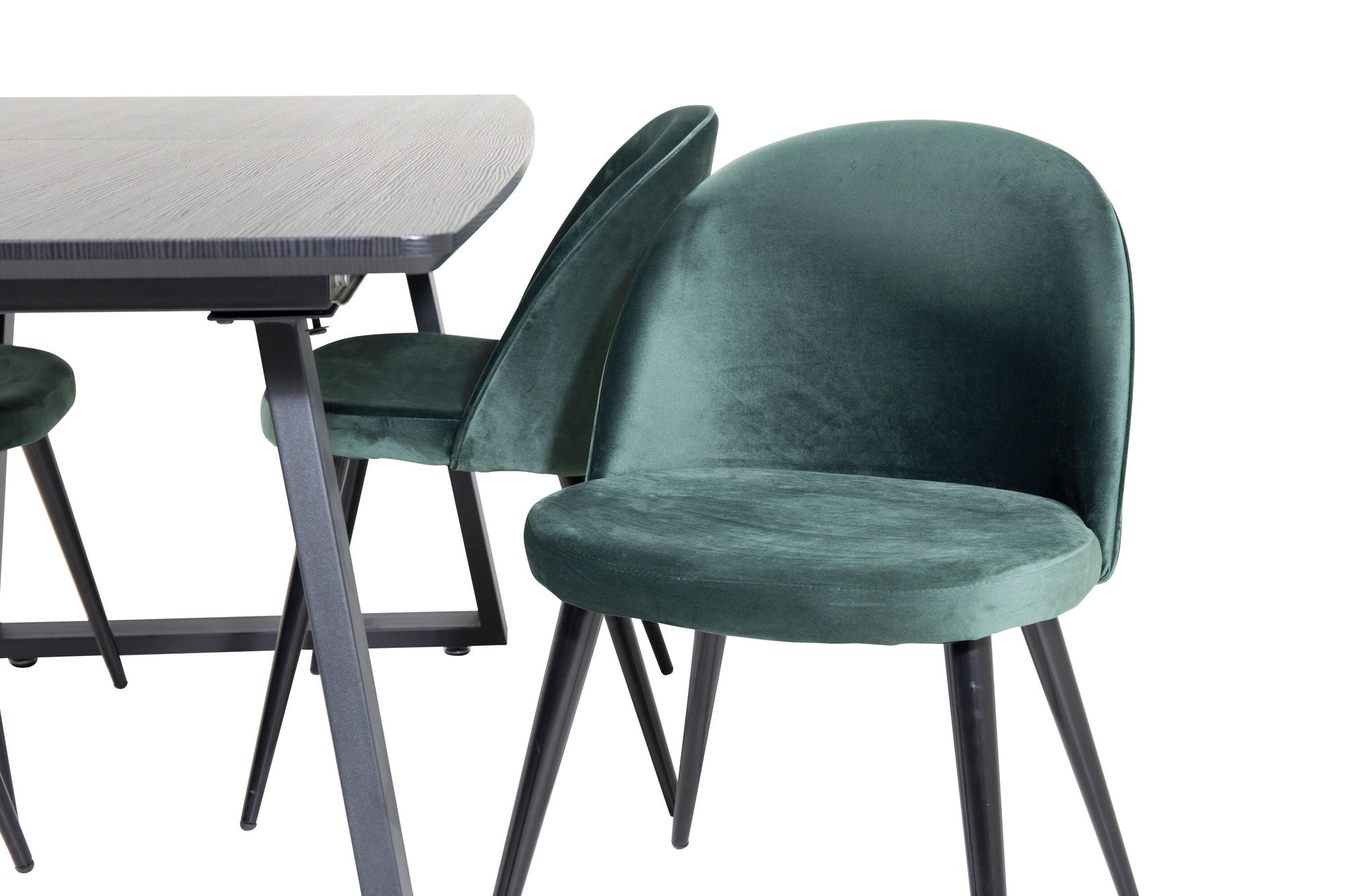 Venture Home Inca Extentionbord - Black top / black Legs+Velvet Spisebordsstol - Green / Black_4
