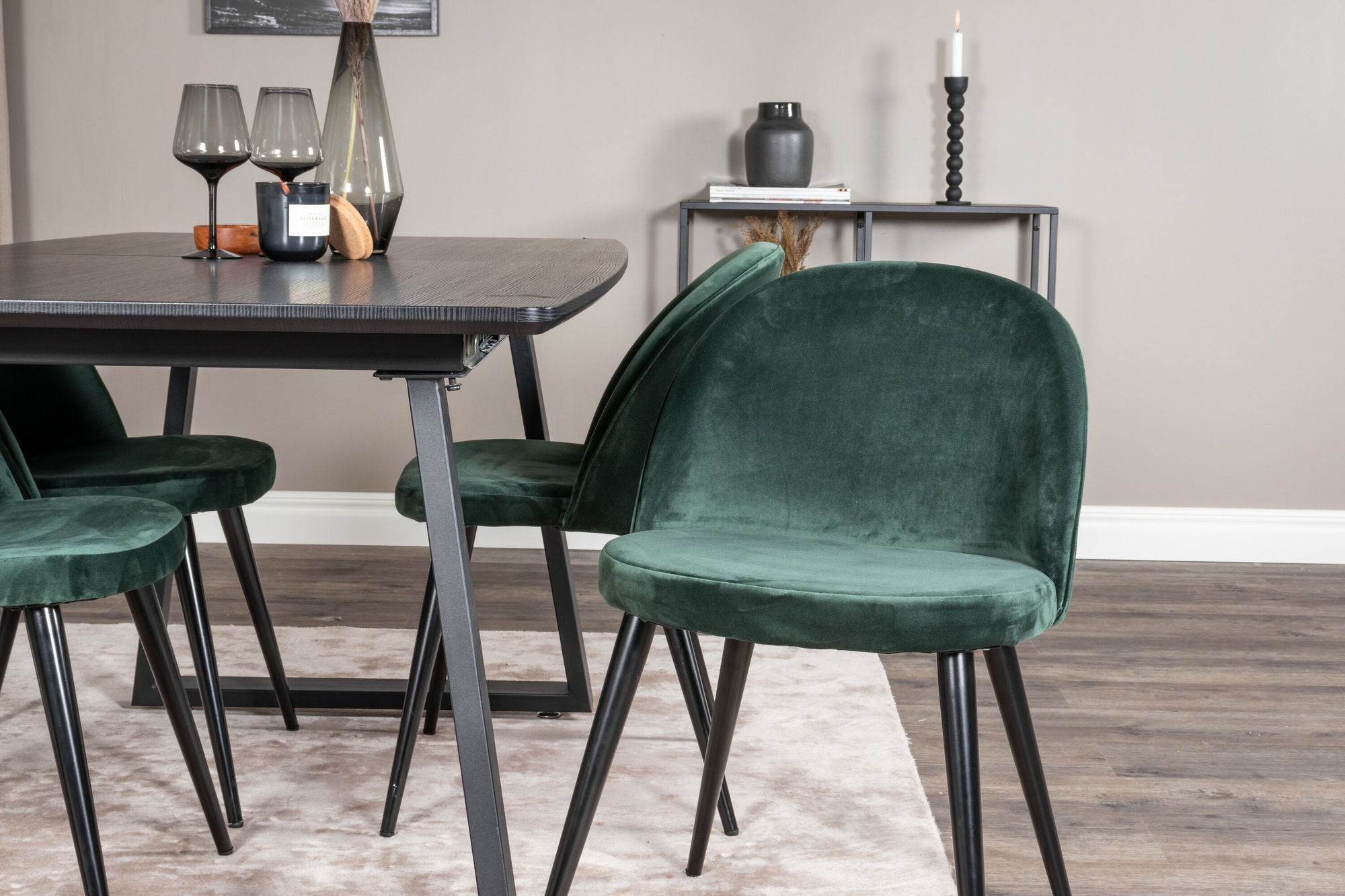 Venture Home Inca Extentionbord - Black top / black Legs+Velvet Spisebordsstol - Green / Black_4