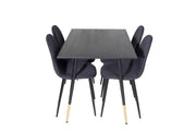 Venture Home Dipp spisebord - 120 cm - Black Veneer - Black Legs w. Brass dipp+Polar Spisebordsstol - Black Legs - Black Fabric_4