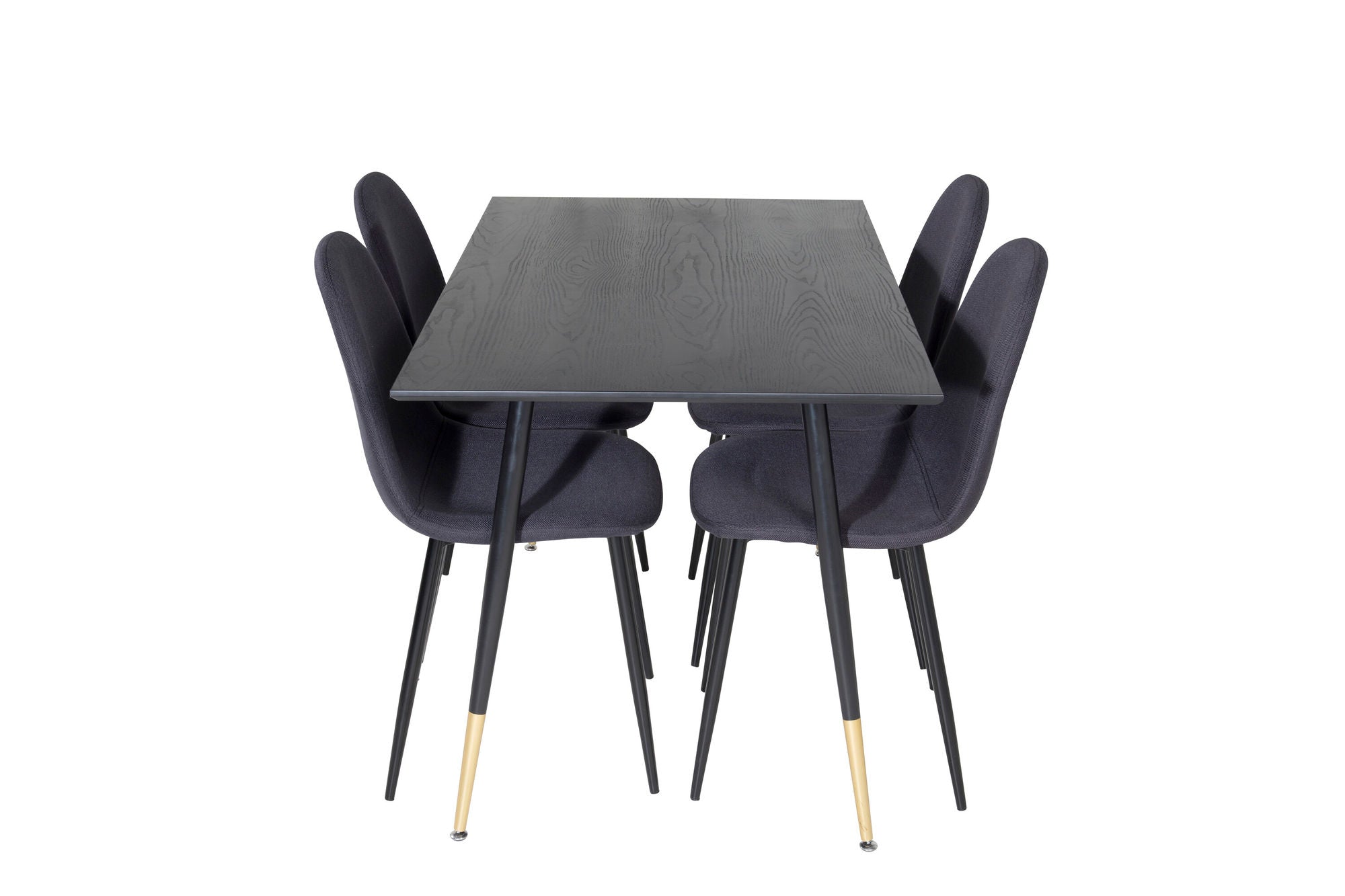 Venture Home Dipp spisebord - 120 cm - Black Veneer - Black Legs w. Brass dipp+Polar Spisebordsstol - Black Legs - Black Fabric_4