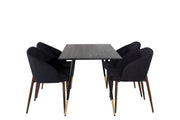 Venture Home Dipp spisebord - 120 cm - Black Veneer - Black Legs w. Brass dipp+Arch Spisebordsstol - Walnut Legs - Black Fabric_4