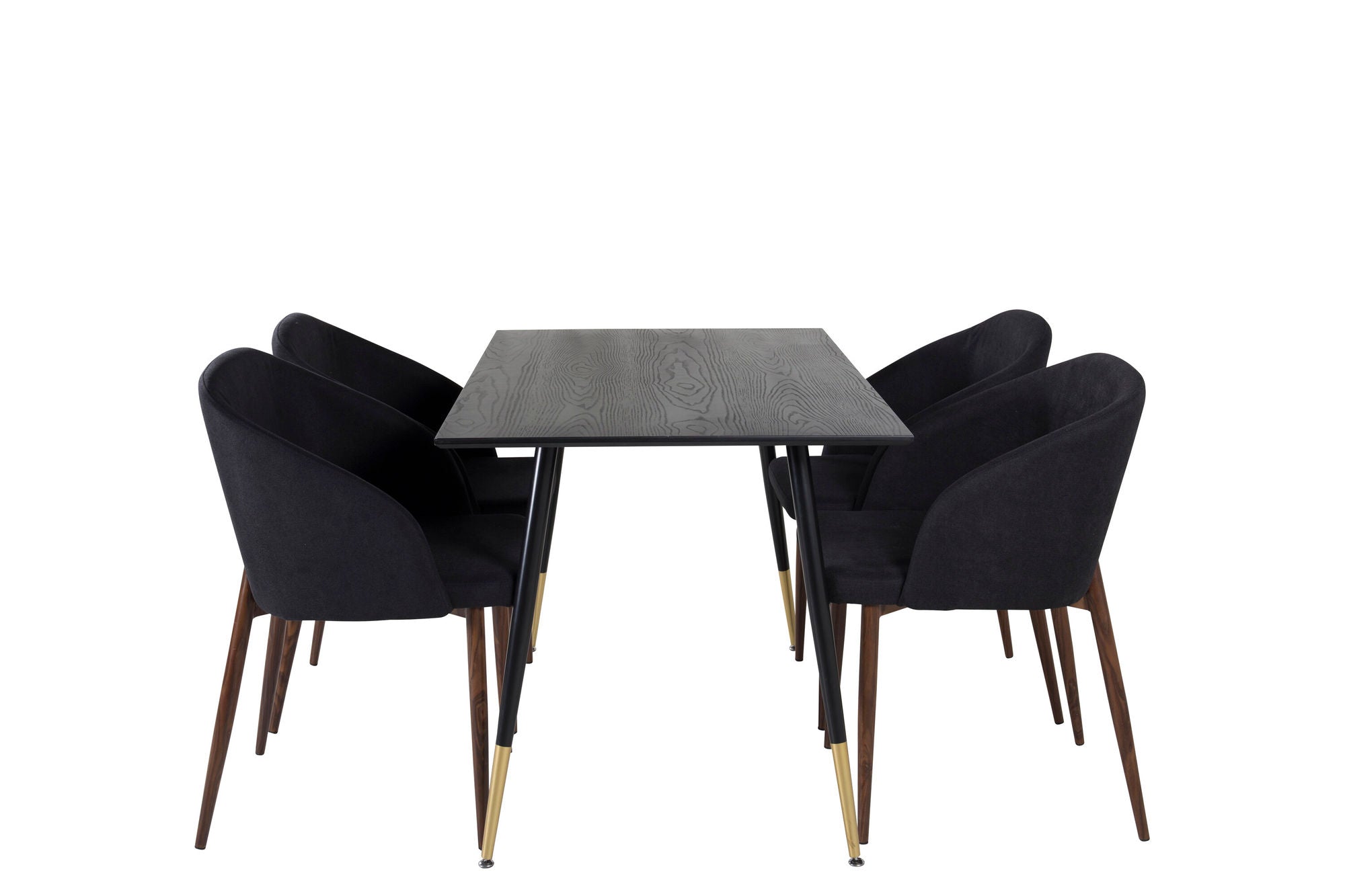 Venture Home Dipp spisebord - 120 cm - Black Veneer - Black Legs w. Brass dipp+Arch Spisebordsstol - Walnut Legs - Black Fabric_4