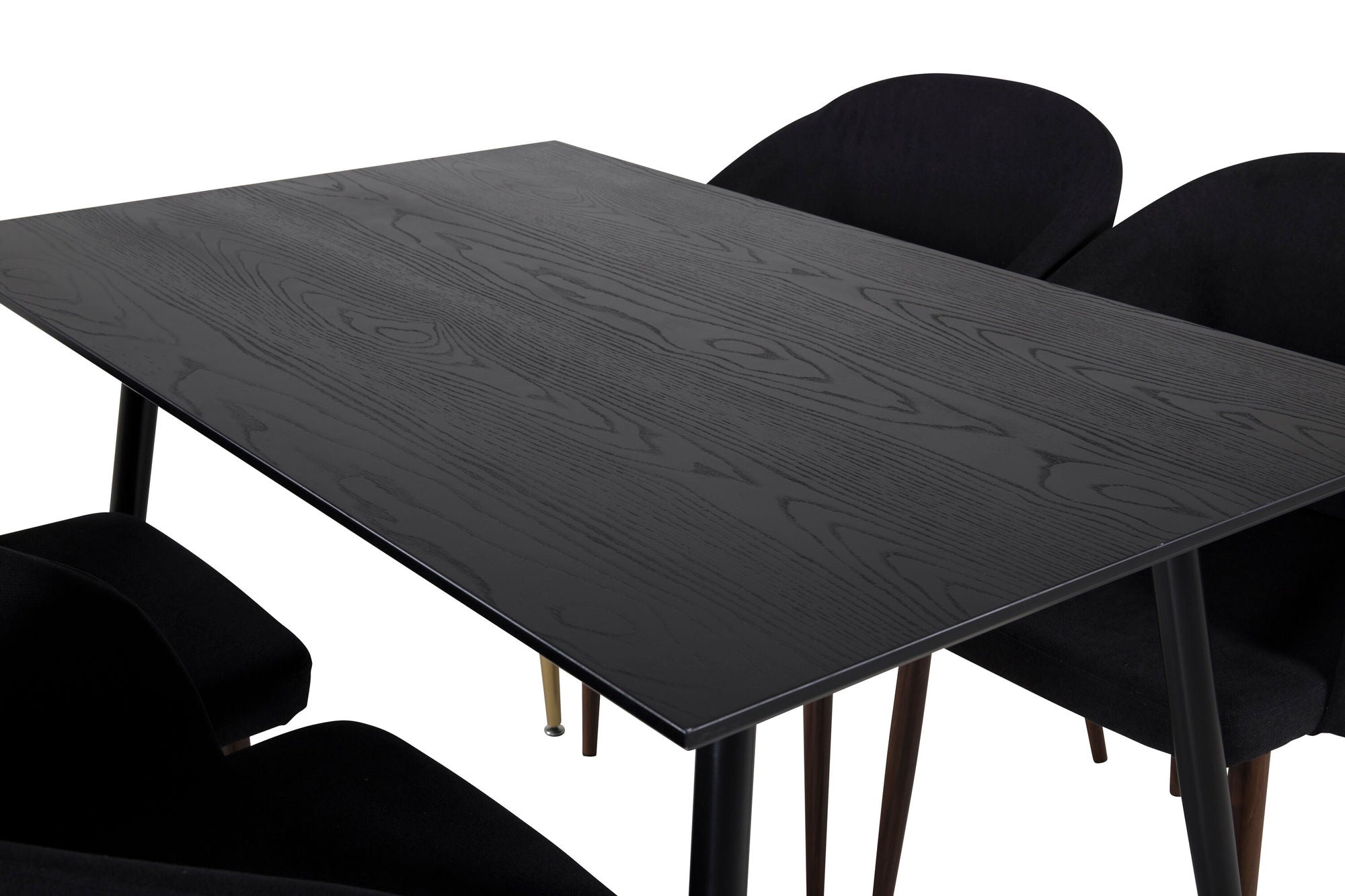 Venture Home Dipp spisebord - 120 cm - Black Veneer - Black Legs w. Brass dipp+Arch Spisebordsstol - Walnut Legs - Black Fabric_4