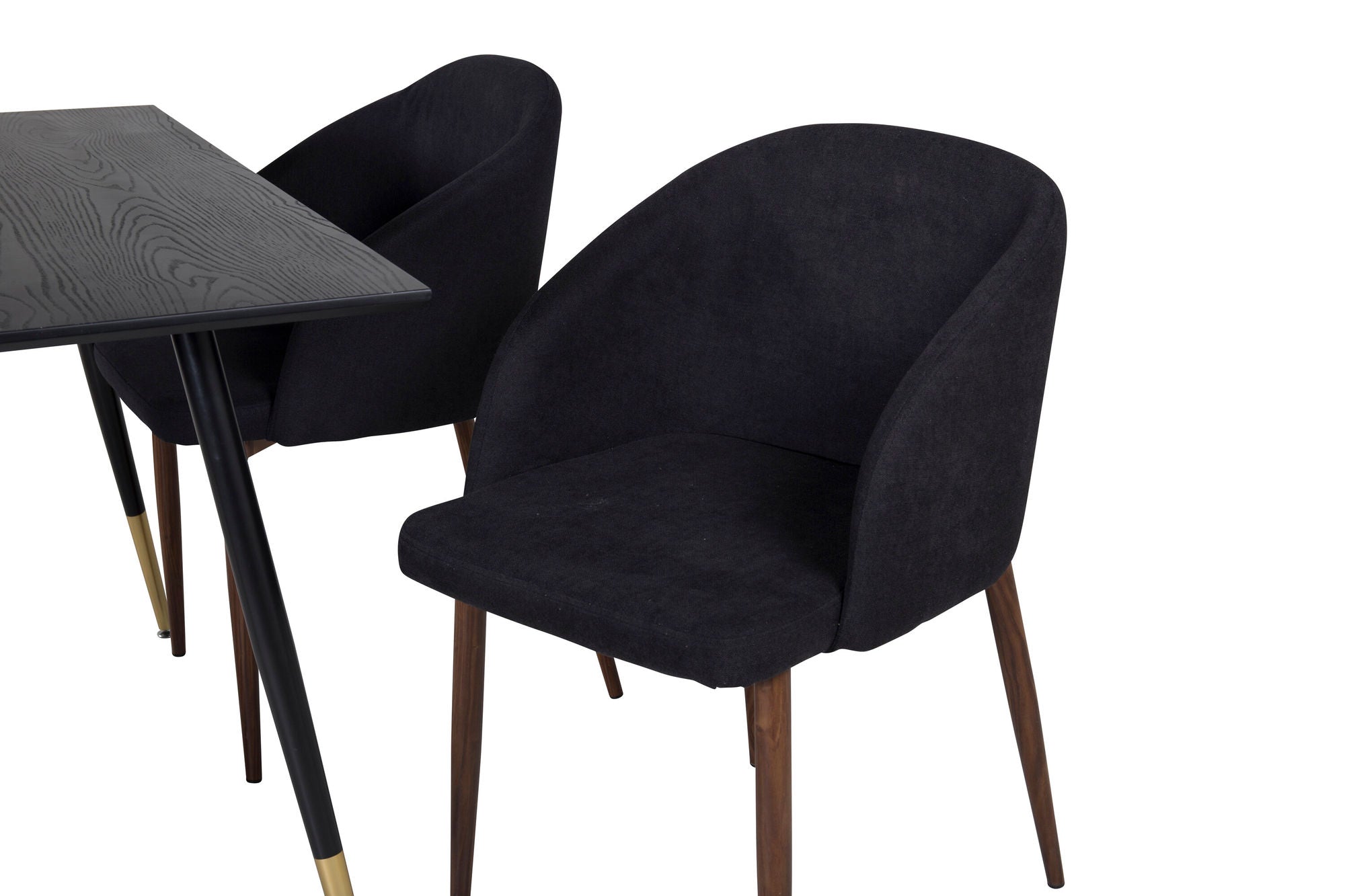 Venture Home Dipp spisebord - 120 cm - Black Veneer - Black Legs w. Brass dipp+Arch Spisebordsstol - Walnut Legs - Black Fabric_4