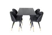 Venture Home Dipp spisebord - 120 cm - Black Veneer - Black Legs w. Brass dipp+Velvet Spisebordsstol w. Stiches - PU - Black / Black_4