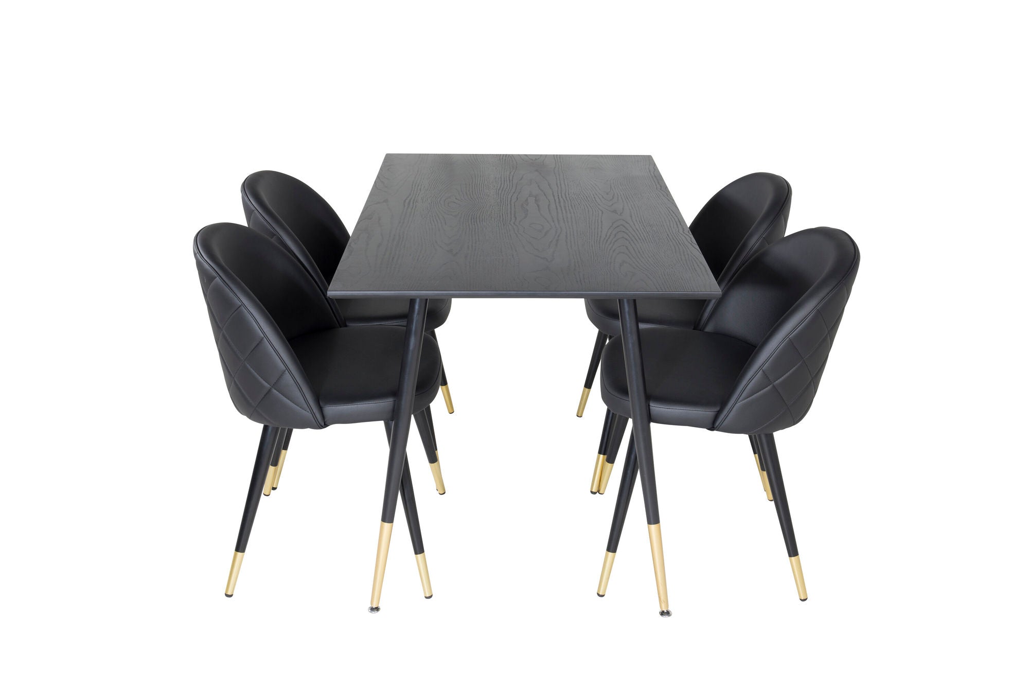 Venture Home Dipp spisebord - 120 cm - Black Veneer - Black Legs w. Brass dipp+Velvet Spisebordsstol w. Stiches - PU - Black / Black_4