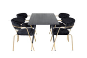 Venture Home Dipp spisebord - 120 cm - Black Veneer - Black Legs w. Brass dipp+Arrow armchair - Brass Legs - Black Velvet_4