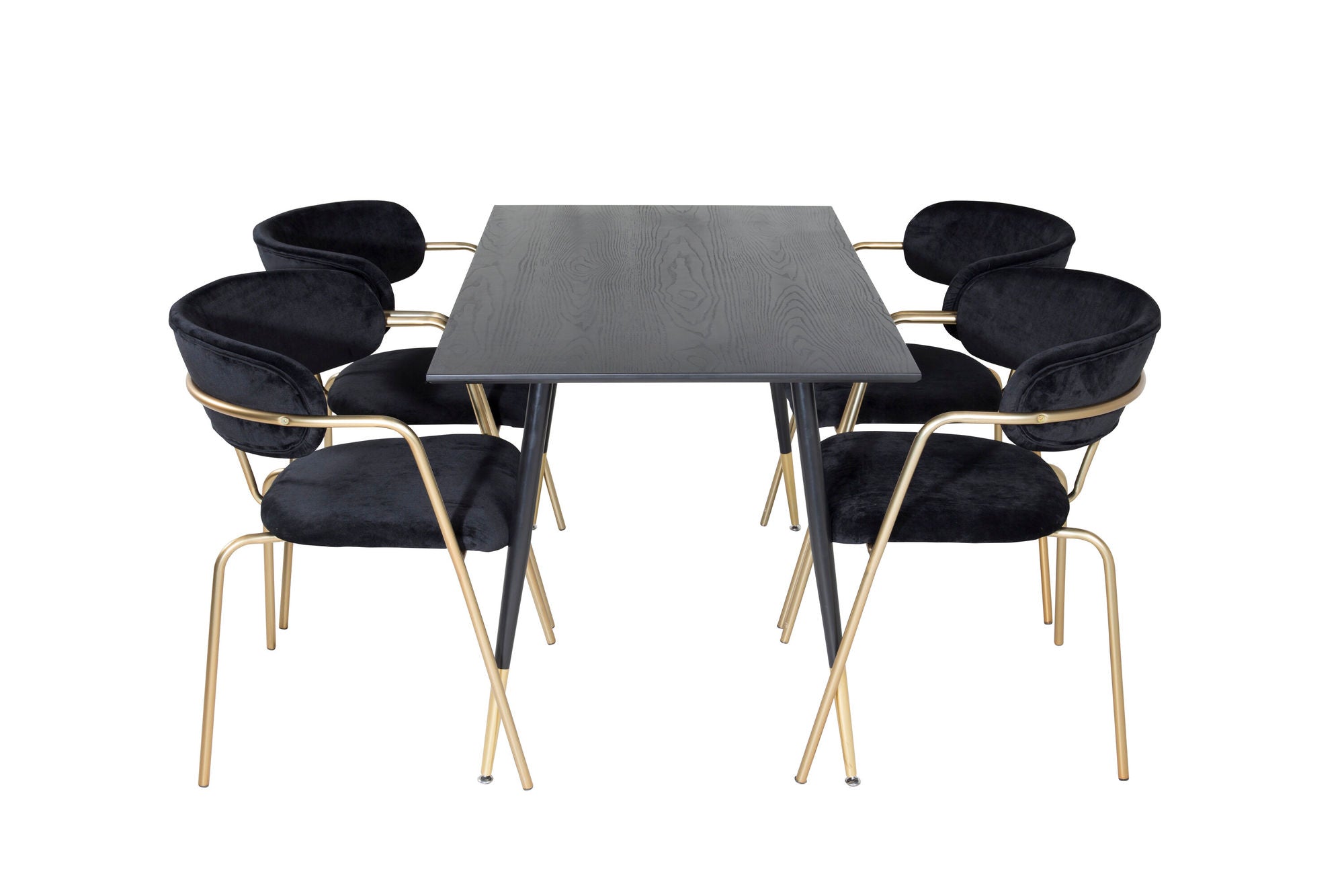 Venture Home Dipp spisebord - 120 cm - Black Veneer - Black Legs w. Brass dipp+Arrow armchair - Brass Legs - Black Velvet_4