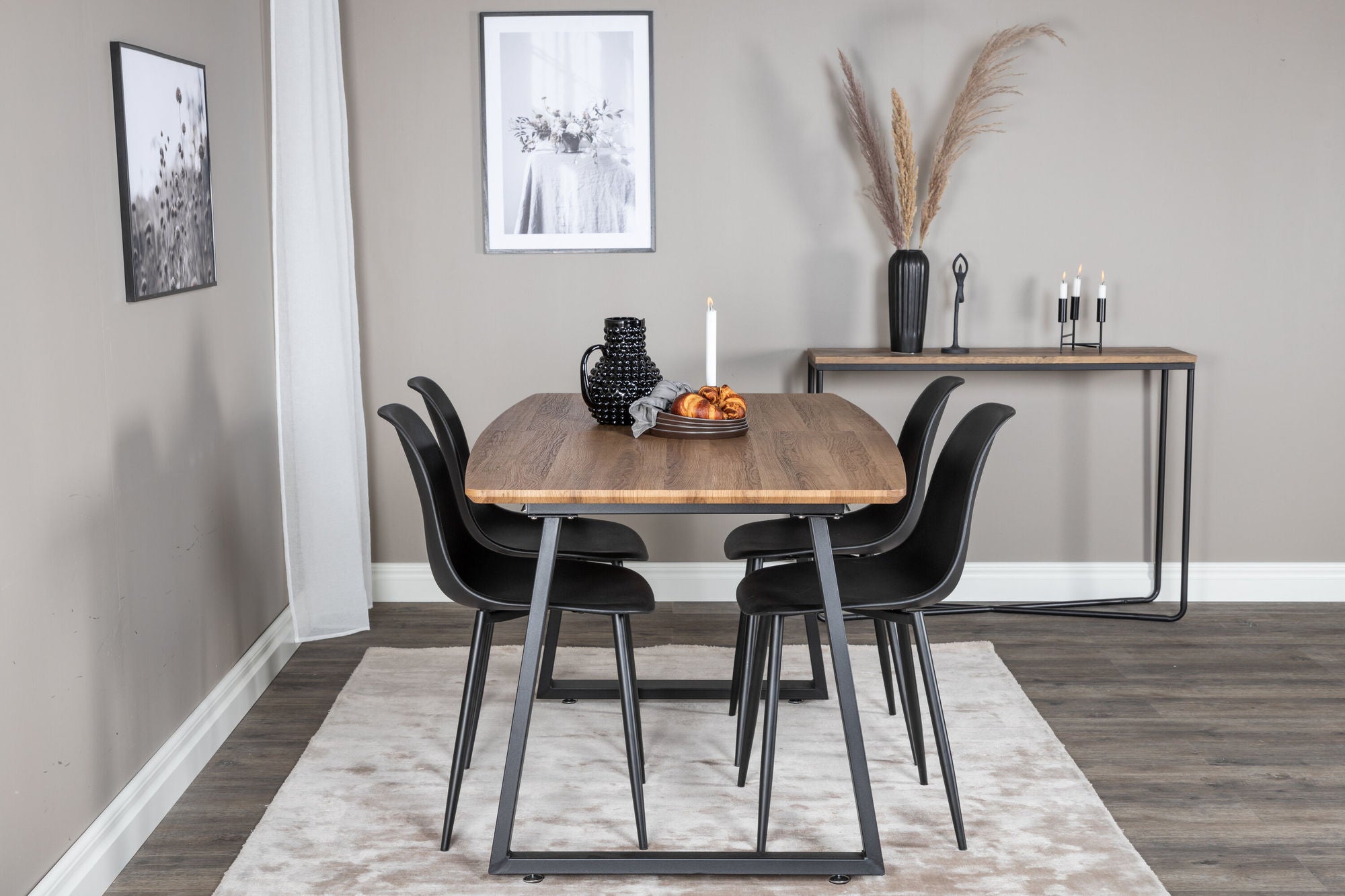 Venture Home Inca spisebord - 160/200*85*H75 - Oak / Black+Polar Plastic Spisebordsstol - Black Legs / Black Plastic_4