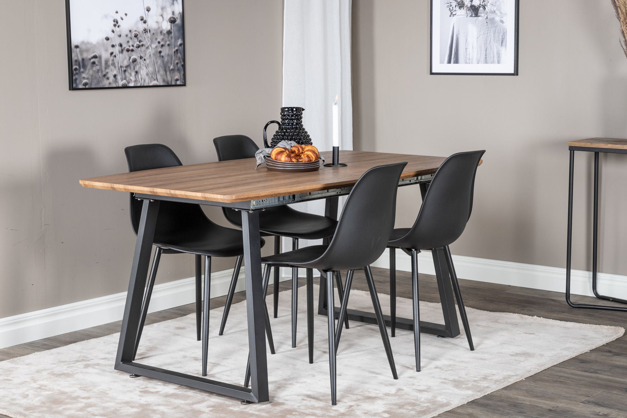 Venture Home Inca spisebord - 160/200*85*H75 - Oak / Black+Polar Plastic Spisebordsstol - Black Legs / Black Plastic_4