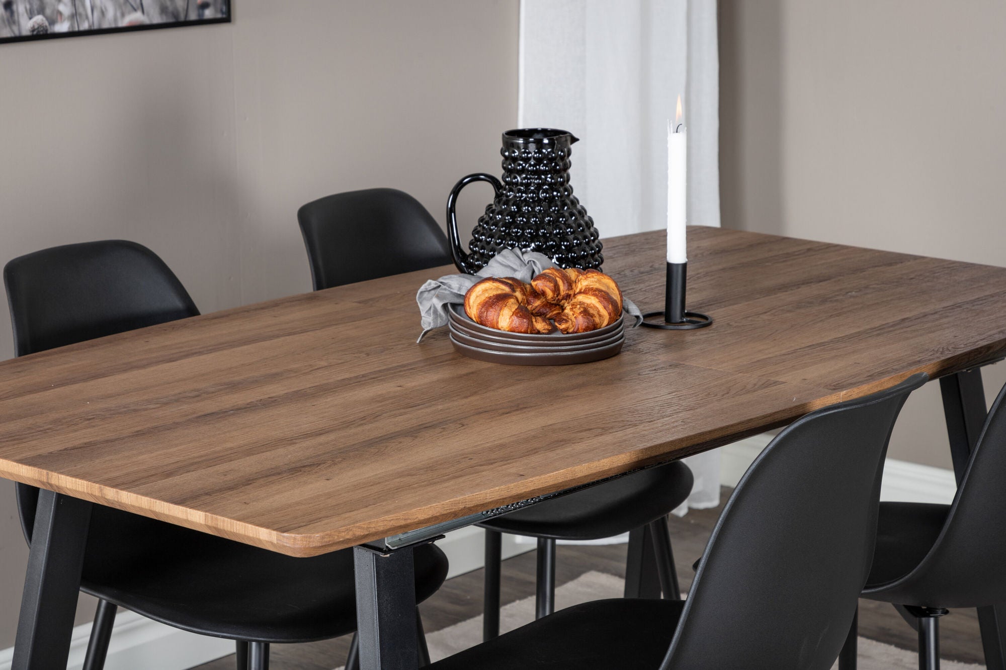 Venture Home Inca spisebord - 160/200*85*H75 - Oak / Black+Polar Plastic Spisebordsstol - Black Legs / Black Plastic_4