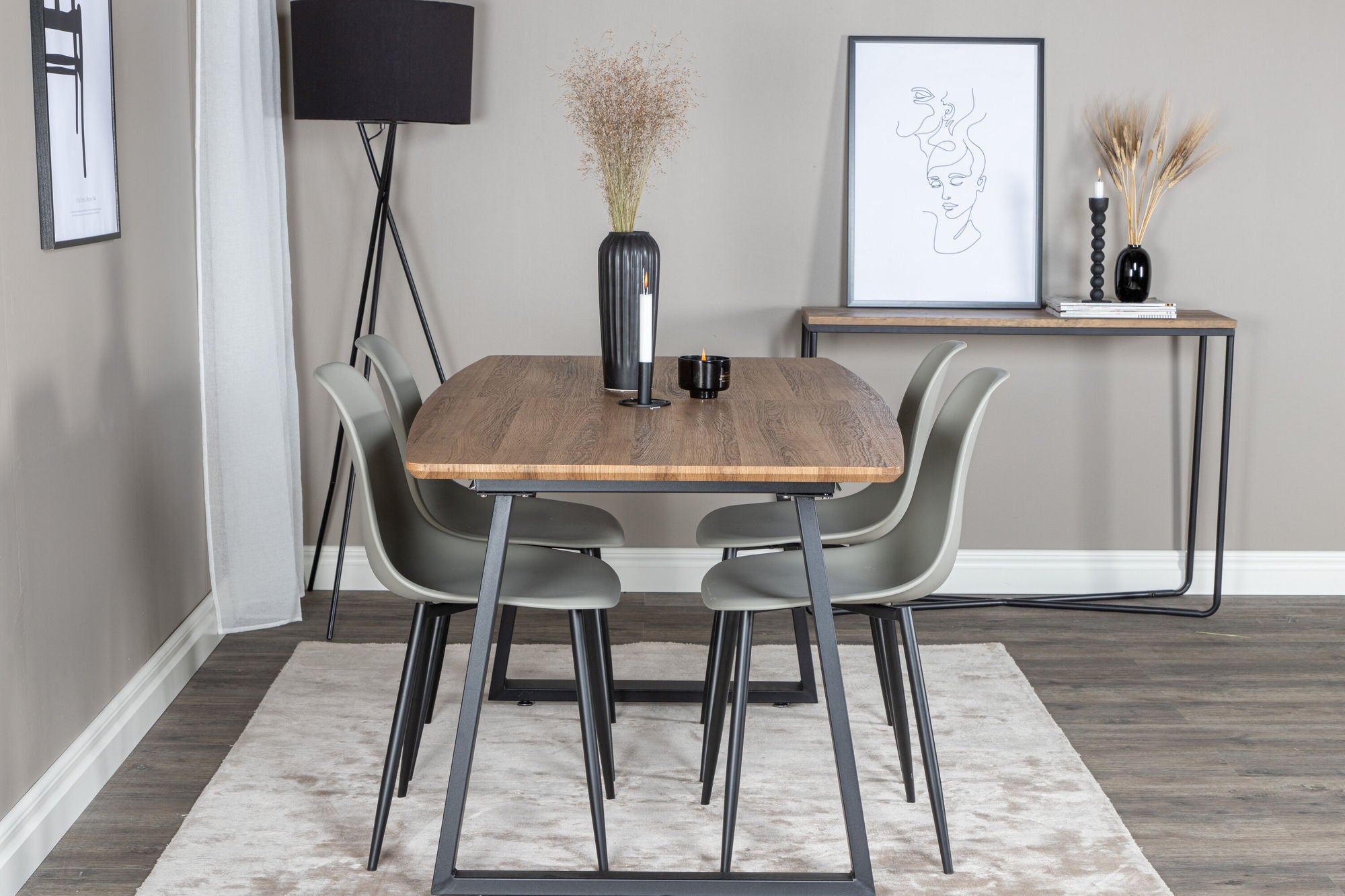 Venture Home Inca spisebord - 160/200*85*H75 - Oak / Black+Polar Plastic Spisebordsstol - Black Legs / Grey Plastic_4