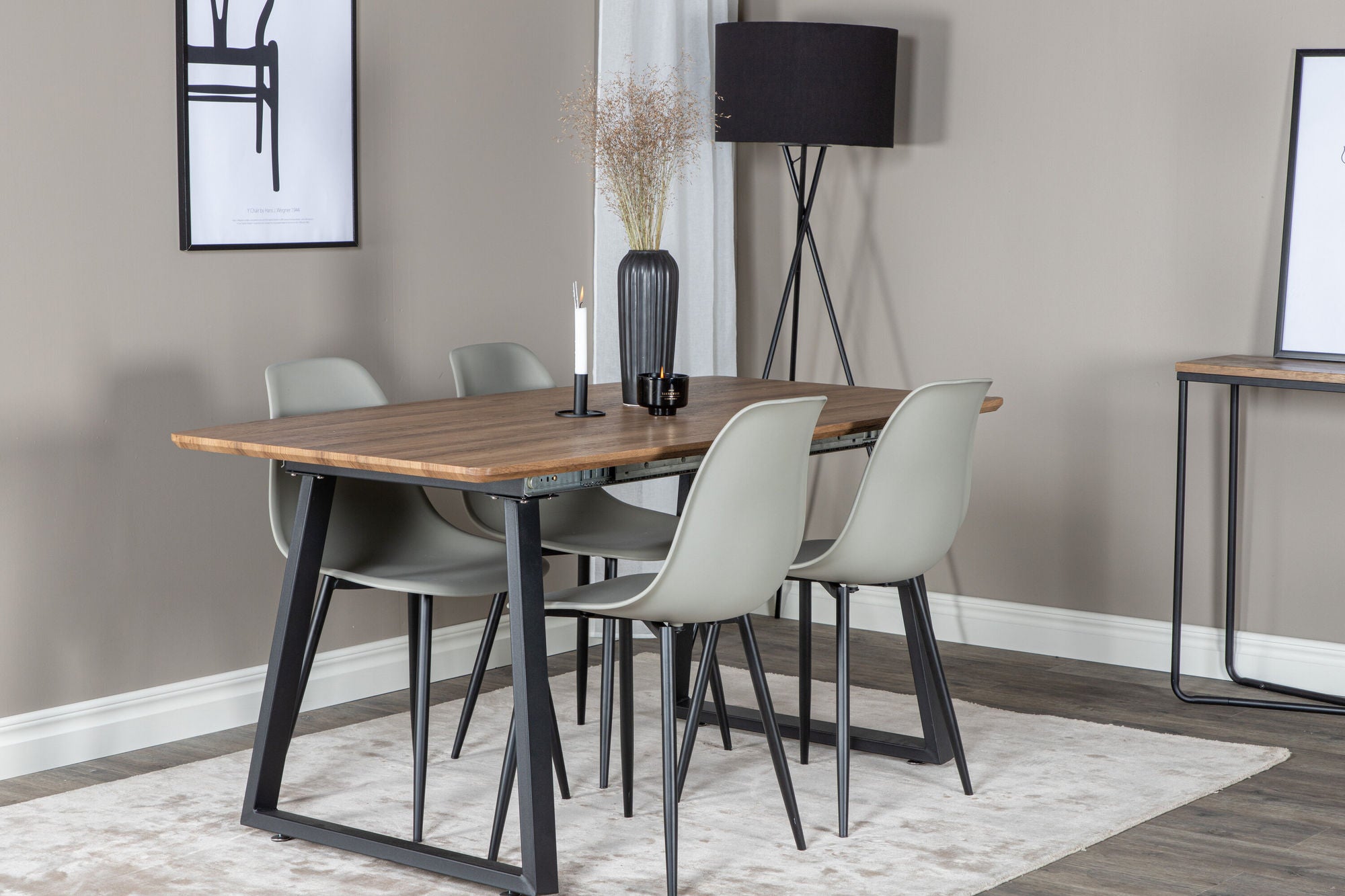 Venture Home Inca spisebord - 160/200*85*H75 - Oak / Black+Polar Plastic Spisebordsstol - Black Legs / Grey Plastic_4