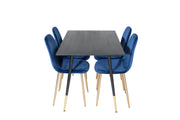 Venture Home Dipp spisebord - 120 cm - Black Veneer - Black Legs w. Brass dipp+Polar Spisebordsstol - Blue / Brass_4