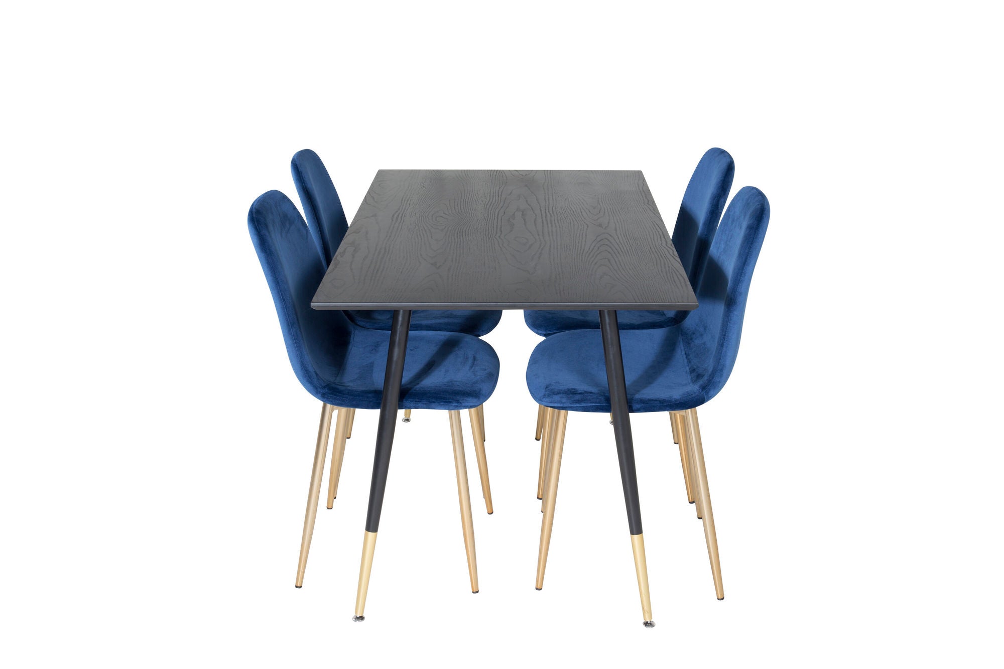 Venture Home Dipp spisebord - 120 cm - Black Veneer - Black Legs w. Brass dipp+Polar Spisebordsstol - Blue / Brass_4