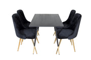 Venture Home Dipp spisebord - 120 cm - Black Veneer - Black Legs w. Brass dipp+Velvet Deluxe Spisebordsstol - Black / Brass_4
