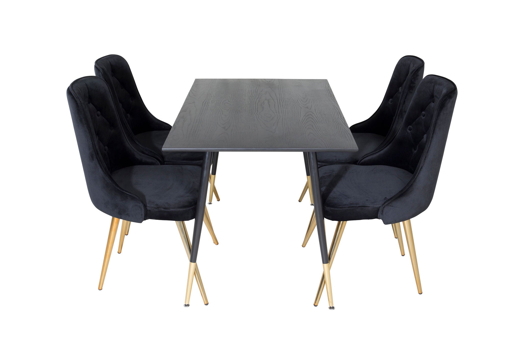 Venture Home Dipp spisebord - 120 cm - Black Veneer - Black Legs w. Brass dipp+Velvet Deluxe Spisebordsstol - Black / Brass_4