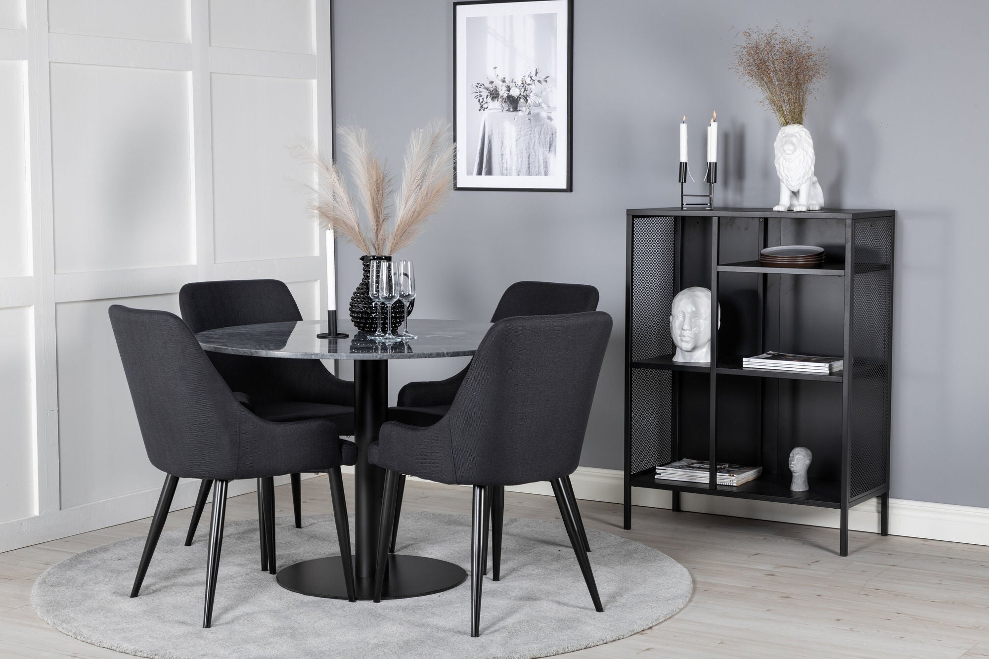 Venture Home Estelle rund spisebord ø106 H75 - Black / Black+Plaza Spisebordsstol - Black Legs - Black Fabric_4