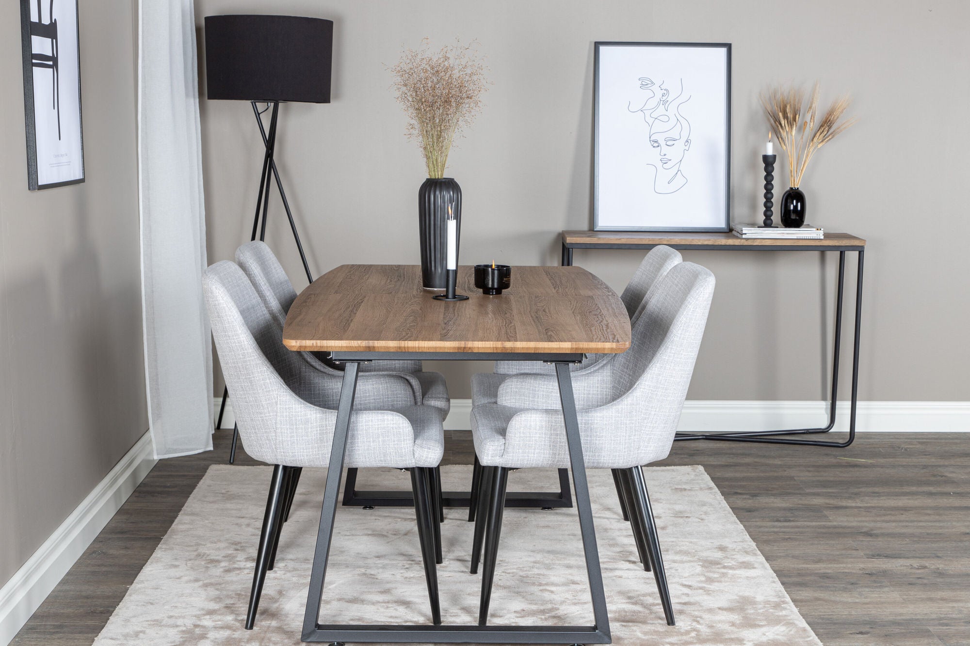 Venture Home Inca spisebord - 160/200*85*H75 - Oak / Black+Plaza Dining chair - Black legs - Light Grey Fabric_4