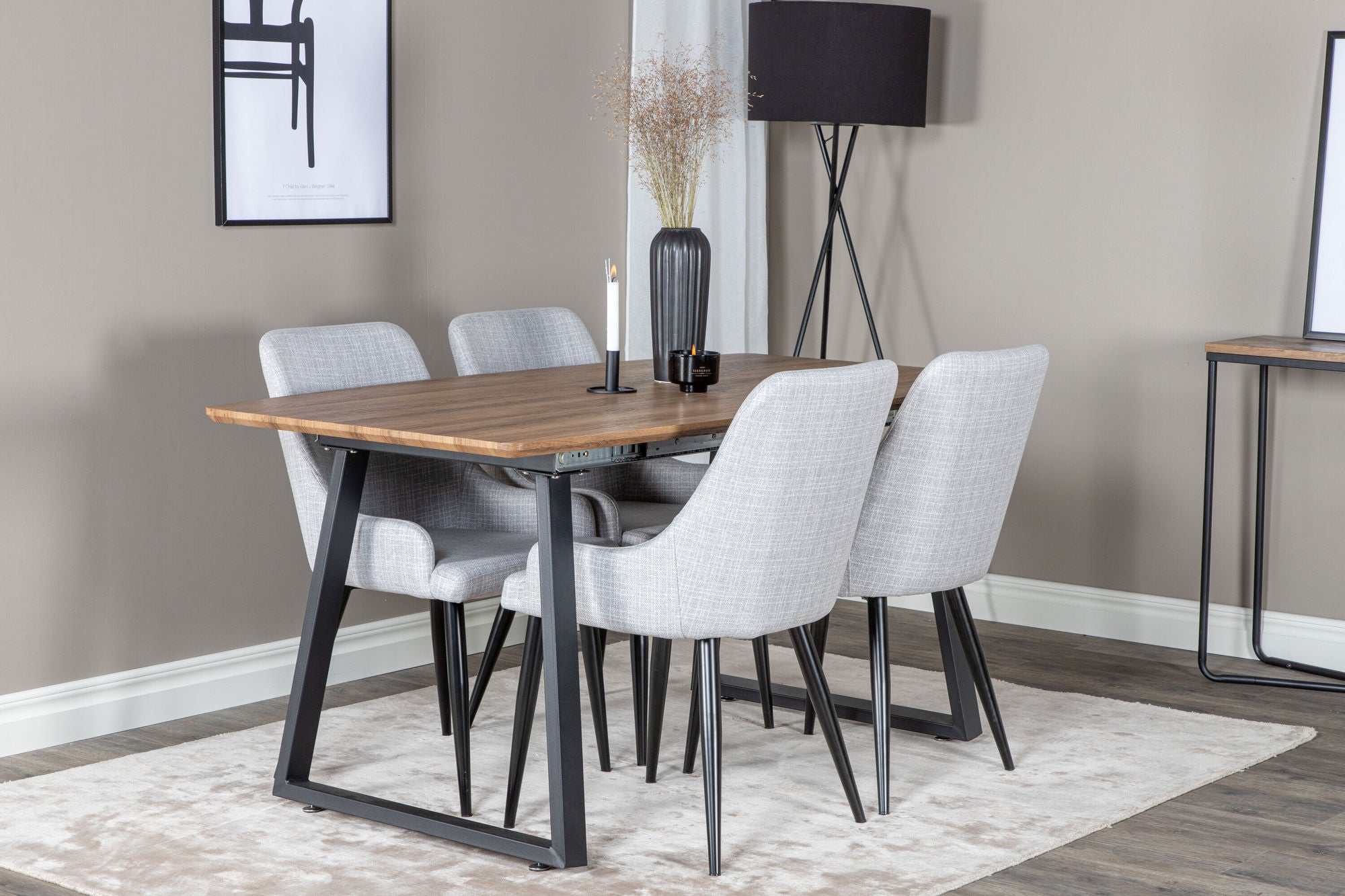 Venture Home Inca spisebord - 160/200*85*H75 - Oak / Black+Plaza Dining chair - Black legs - Light Grey Fabric_4