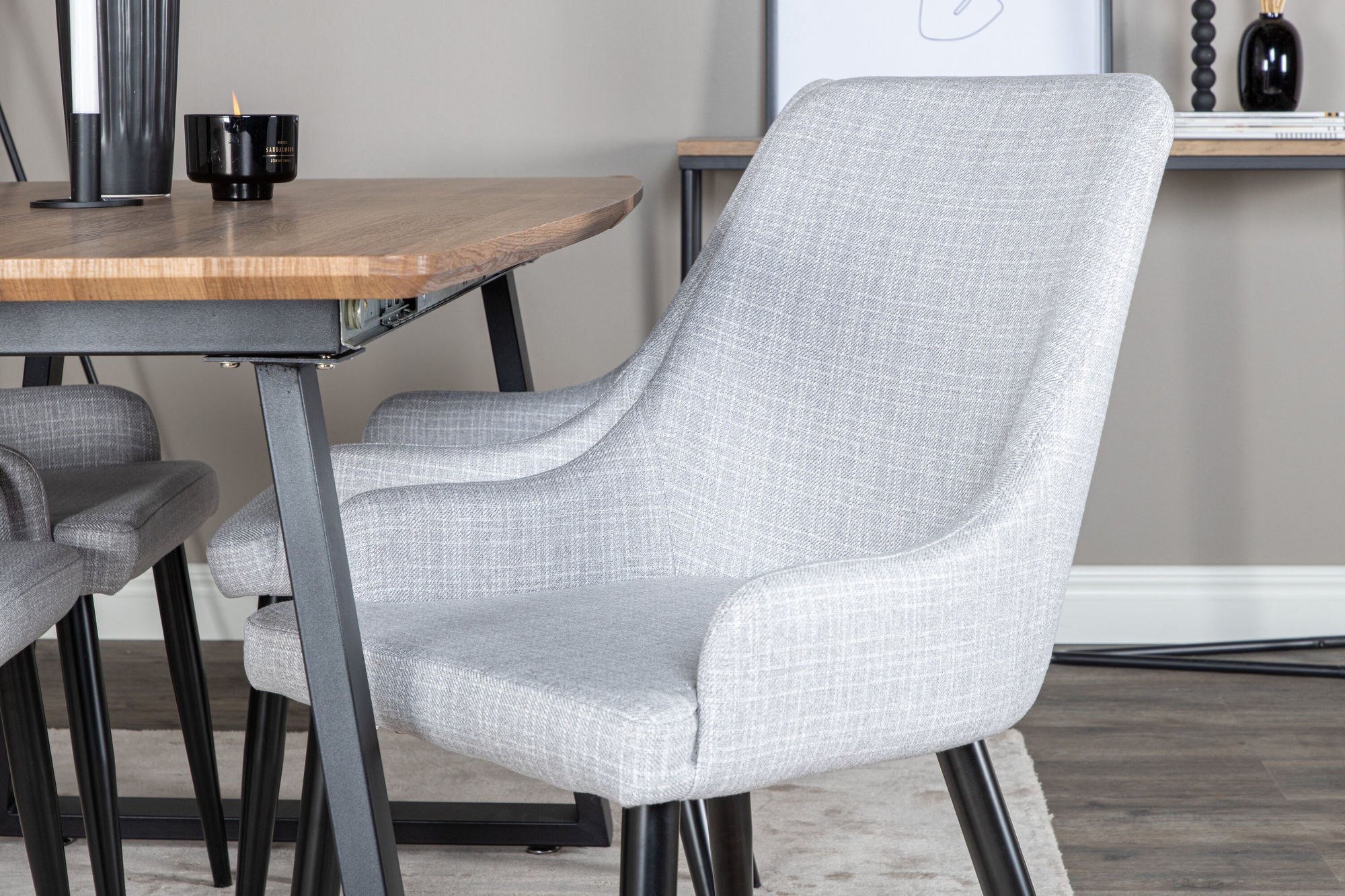 Venture Home Inca spisebord - 160/200*85*H75 - Oak / Black+Plaza Dining chair - Black legs - Light Grey Fabric_4
