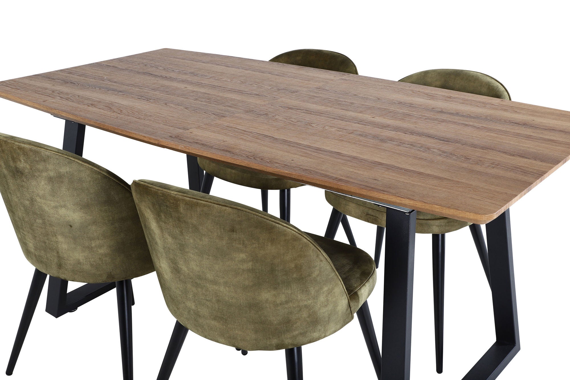 Venture Home Inca spisebord - 160/200*85*H75 - Oak / Black+Velvet Dining Chiar - Black legs - Dusty Green Velvet_4