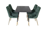 Venture Home Dipp spisebord - 120 cm - Black Veneer - Black Legs w. Brass dipp+Velvet Deluxe Spisebordsstol - Green / Brass_4