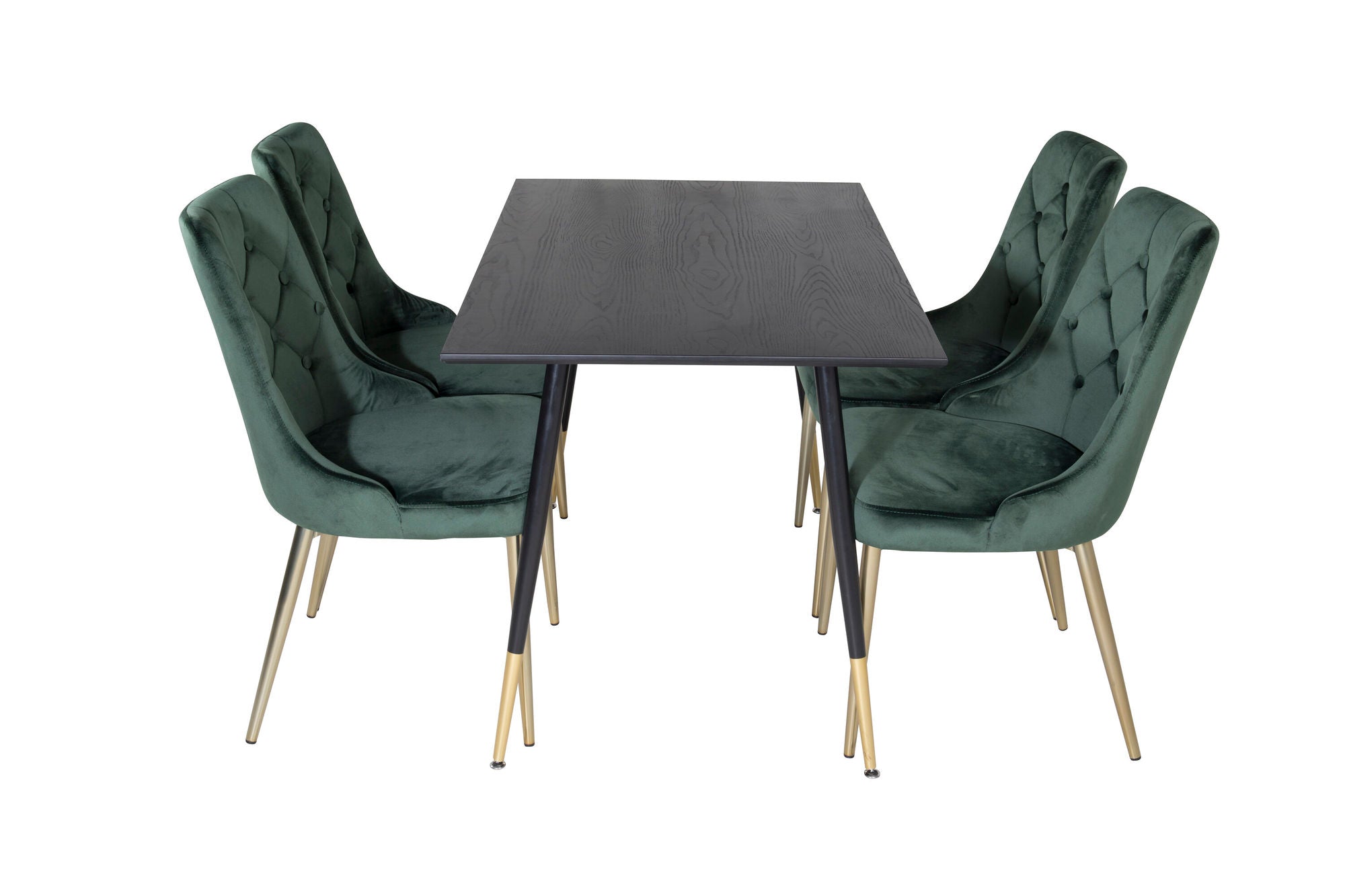Venture Home Dipp spisebord - 120 cm - Black Veneer - Black Legs w. Brass dipp+Velvet Deluxe Spisebordsstol - Green / Brass_4