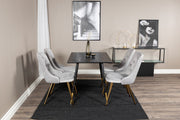 Venture Home Dipp spisebord - 120 cm - Black Veneer - Black Legs w. Brass dipp+Velvet Deluxe Spisebordsstol - Light Grey / Brass_4