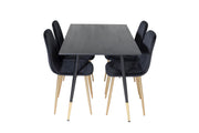 Venture Home Dipp spisebord - 120 cm - Black Veneer - Black Legs w. Brass dipp+Polar Spisebordsstol - Black / Brass_4