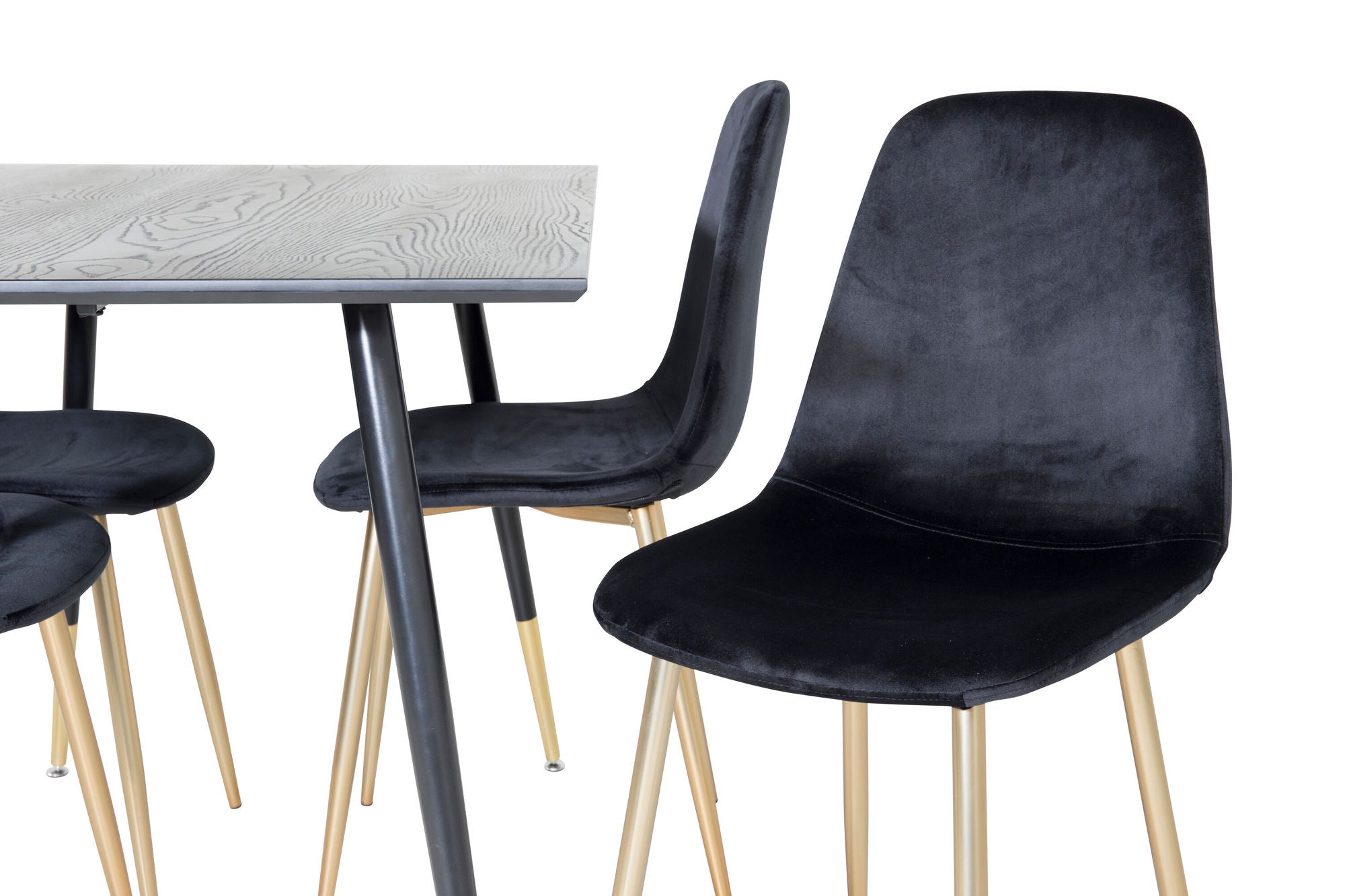 Venture Home Dipp spisebord - 120 cm - Black Veneer - Black Legs w. Brass dipp+Polar Spisebordsstol - Black / Brass_4