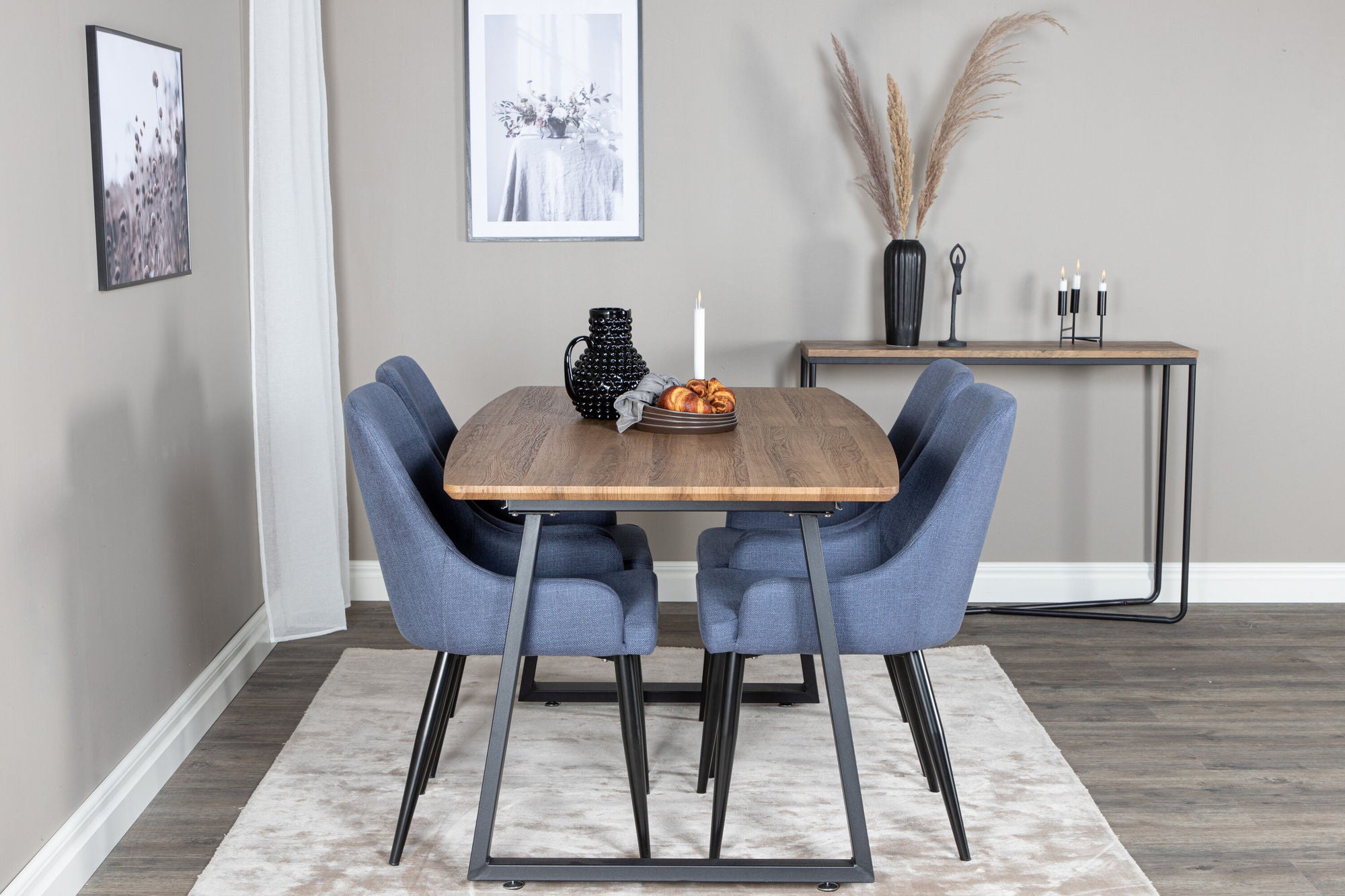 Venture Home Inca spisebord - 160/200*85*H75 - Oak / Black+Plaza Spisebordsstol - Black Legs - Blue Fabric_4