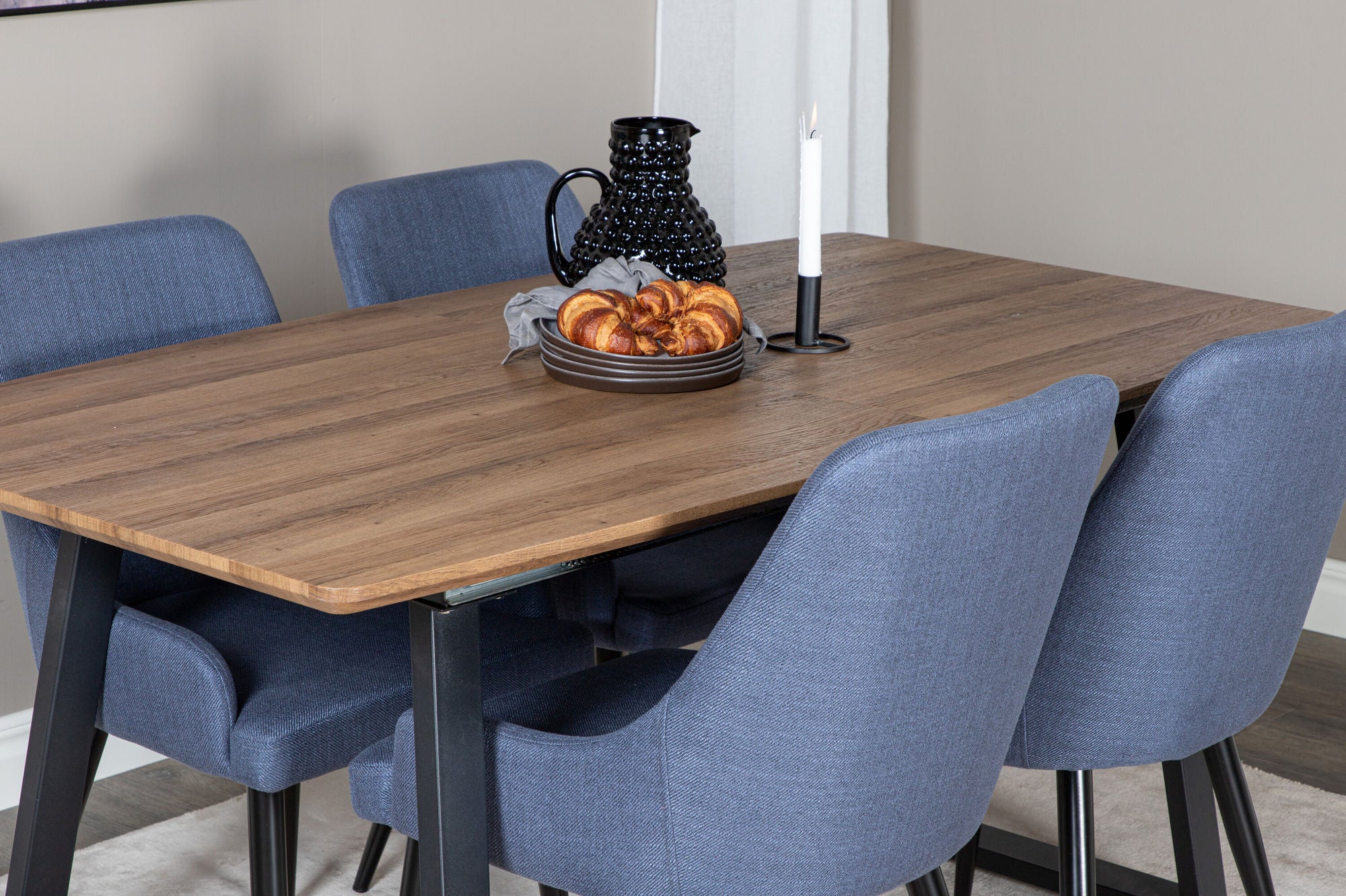 Venture Home Inca spisebord - 160/200*85*H75 - Oak / Black+Plaza Spisebordsstol - Black Legs - Blue Fabric_4