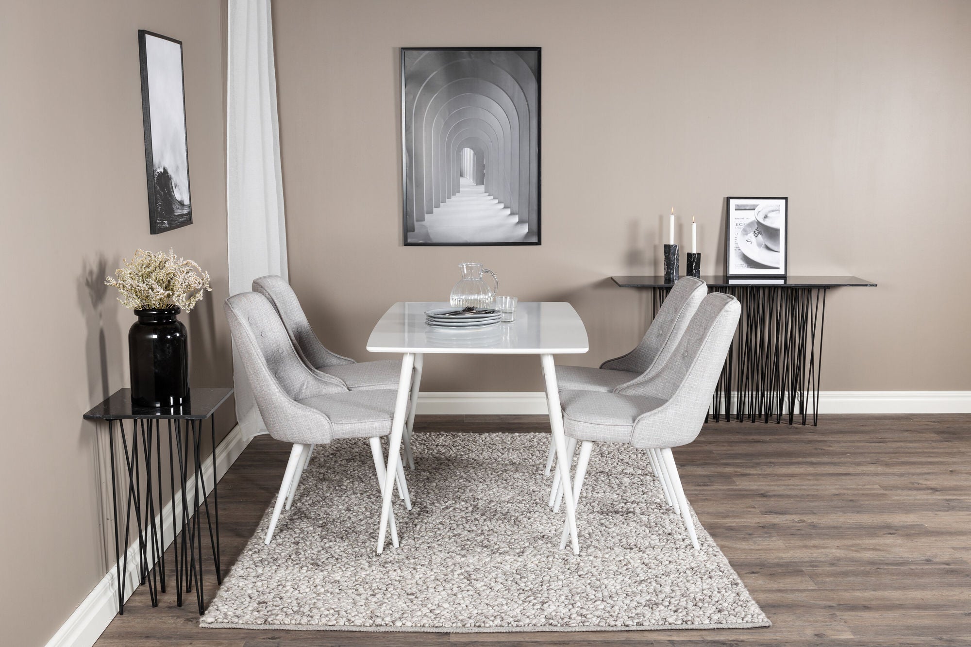 Venture Home Polar spisebord 120 cm - White White+Velvet Deluxe Spisebordsstol - White Legs - Light Grey Fabric_4