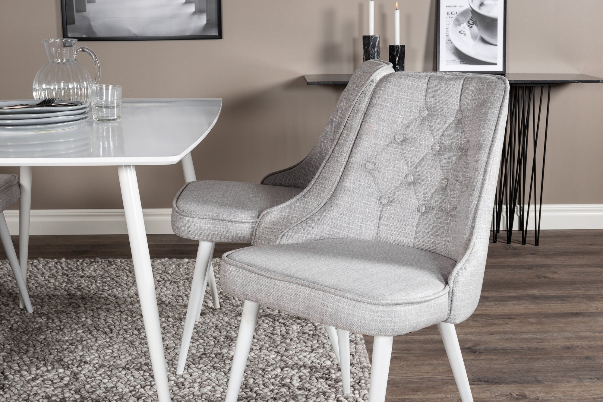 Venture Home Polar spisebord 120 cm - White White+Velvet Deluxe Spisebordsstol - White Legs - Light Grey Fabric_4