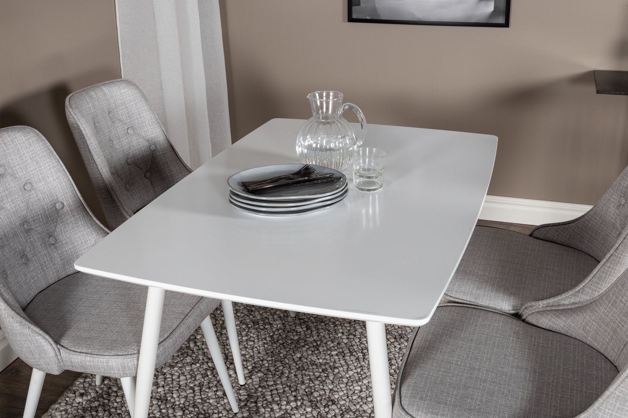 Venture Home Polar spisebord 120 cm - White White+Velvet Deluxe Spisebordsstol - White Legs - Light Grey Fabric_4