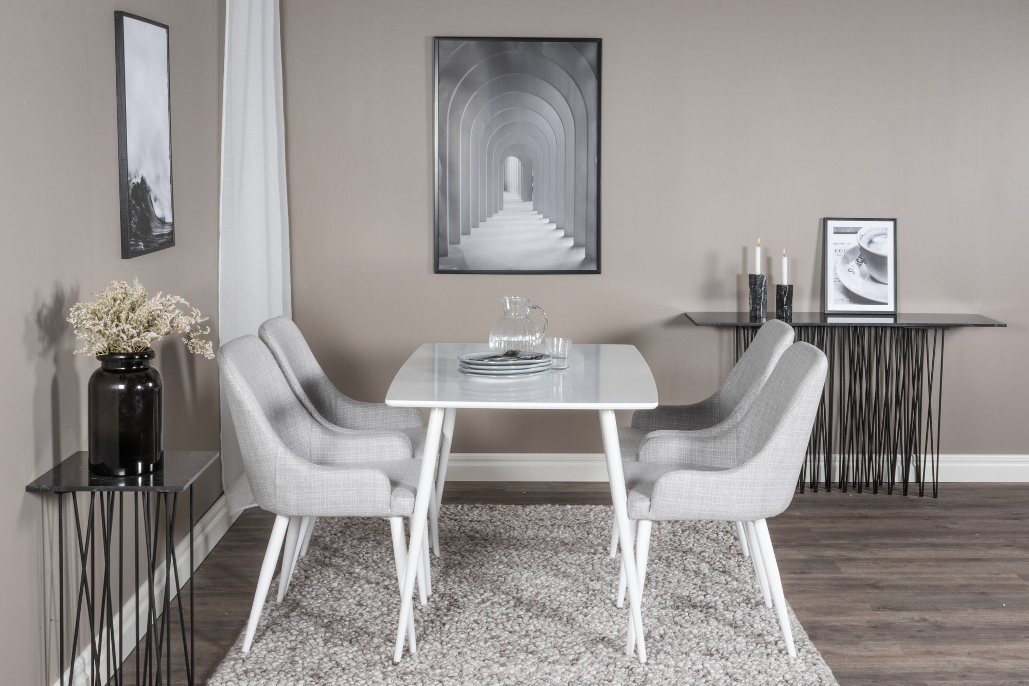 Venture Home Polar spisebord 120 cm - White White+Plaza Dining chair - White legs - Light Grey Fabric_4