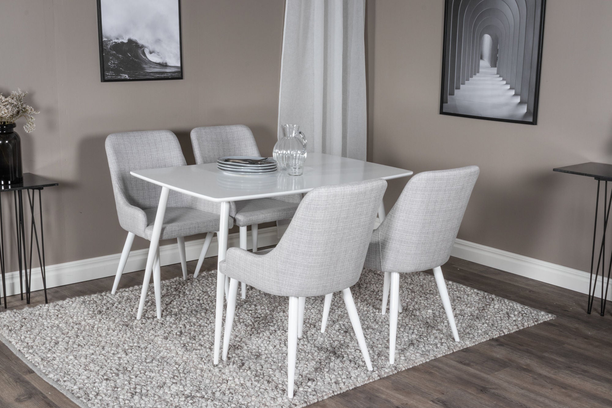 Venture Home Polar spisebord 120 cm - White White+Plaza Dining chair - White legs - Light Grey Fabric_4