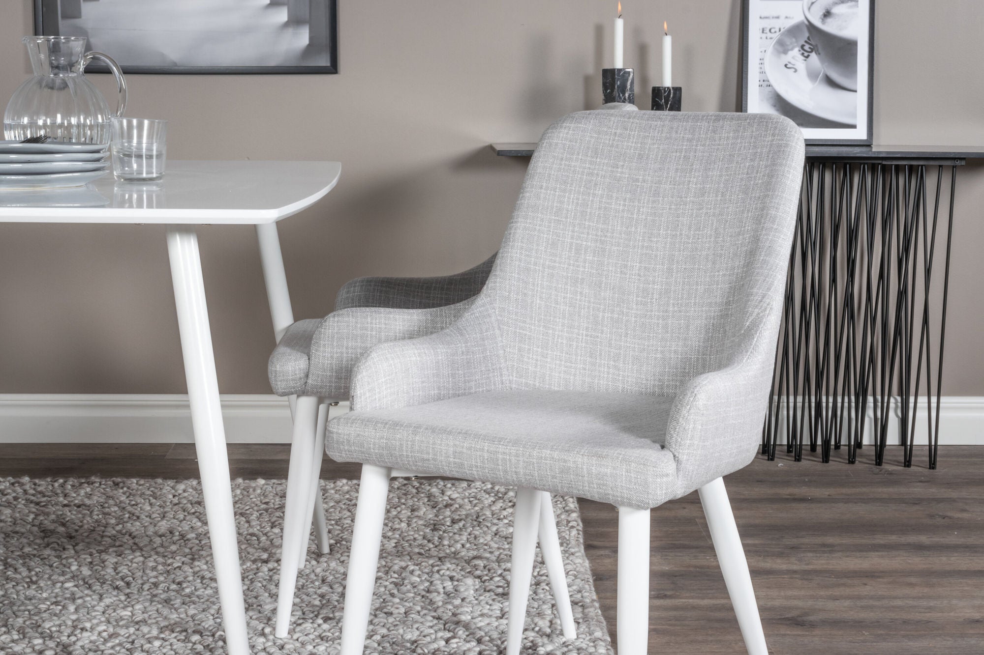 Venture Home Polar spisebord 120 cm - White White+Plaza Dining chair - White legs - Light Grey Fabric_4