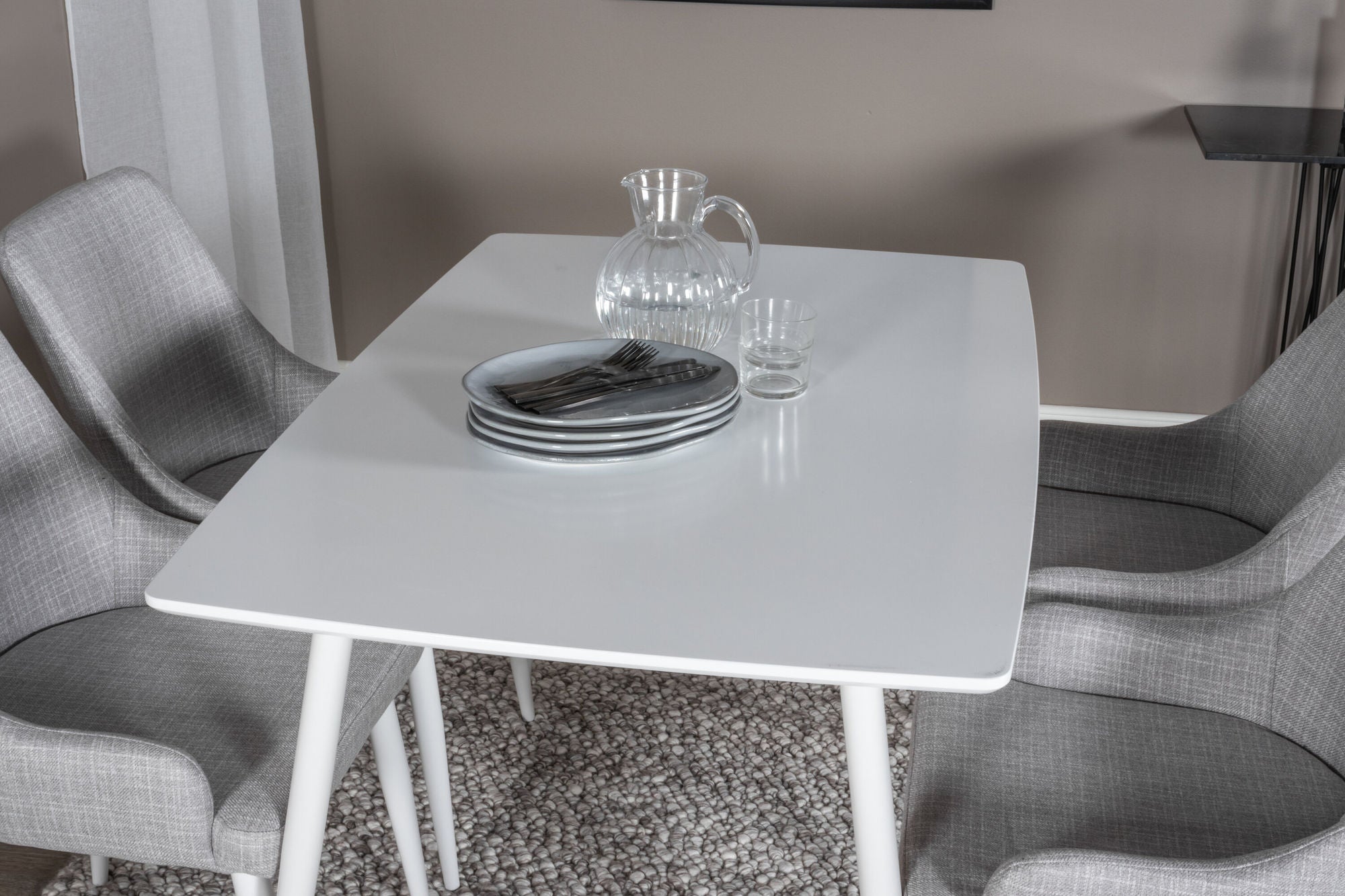 Venture Home Polar spisebord 120 cm - White White+Plaza Dining chair - White legs - Light Grey Fabric_4