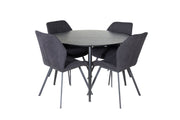 Venture Home Dipp spisebord - 115cm - Black Veneer / All black legs +Gemma Spisebordsstol - Black Legs - Black Fabric_4