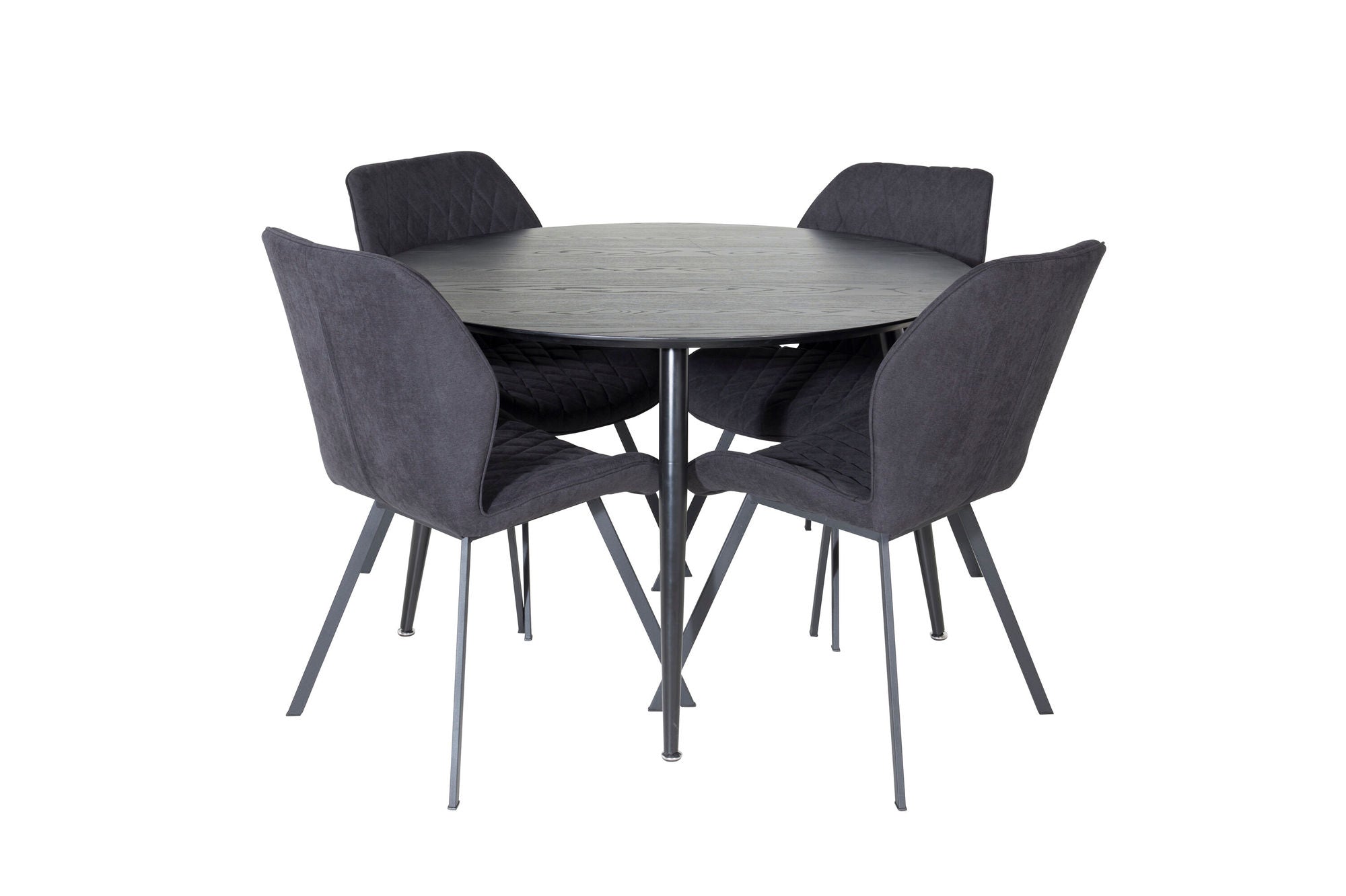 Venture Home Dipp spisebord - 115cm - Black Veneer / All black legs +Gemma Spisebordsstol - Black Legs - Black Fabric_4