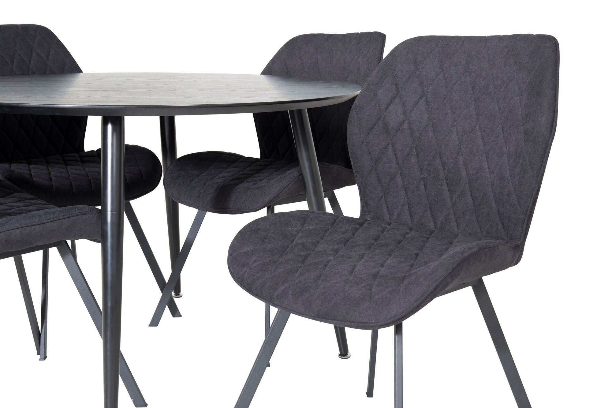 Venture Home Dipp spisebord - 115cm - Black Veneer / All black legs +Gemma Spisebordsstol - Black Legs - Black Fabric_4