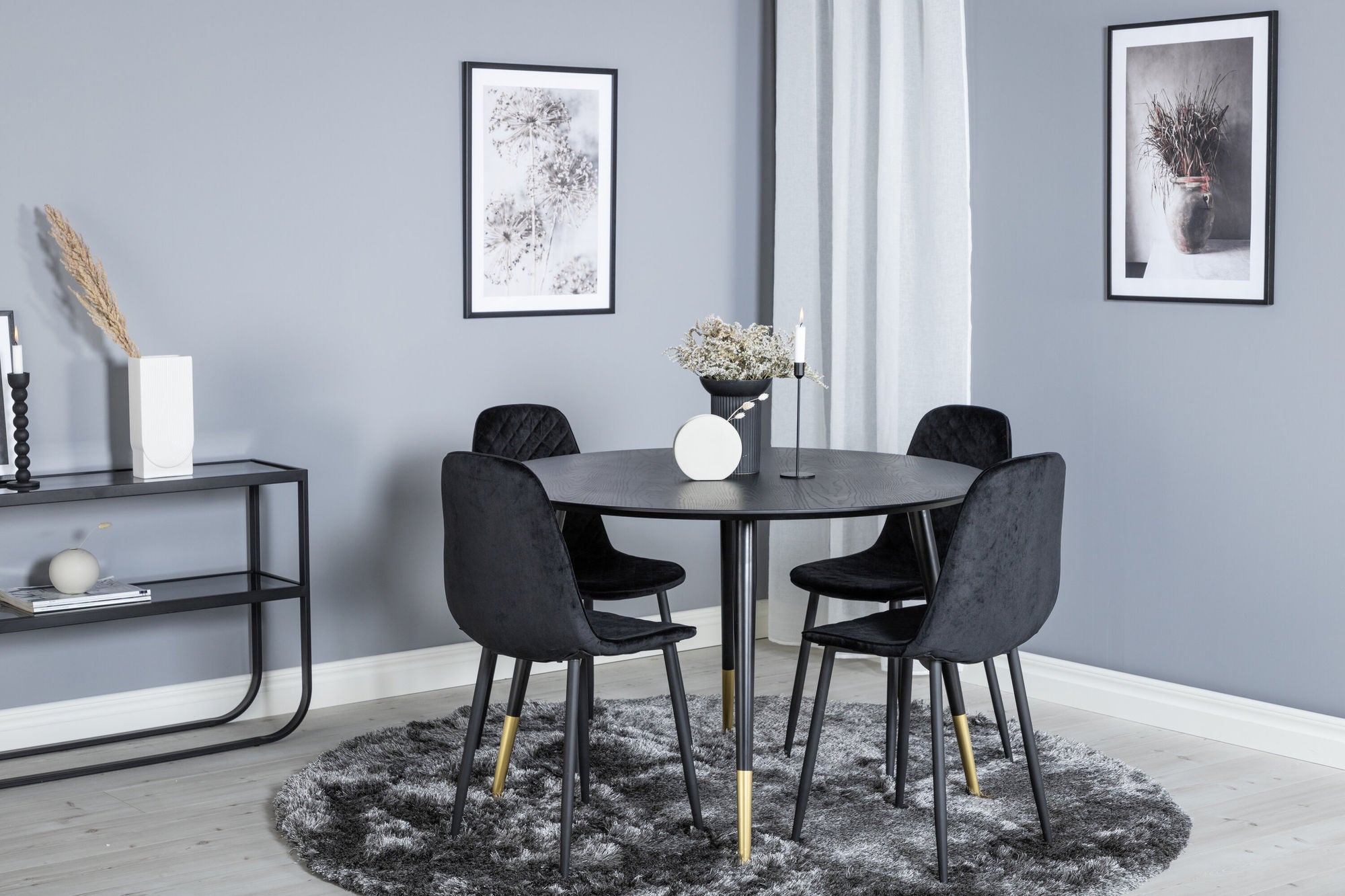 Venture Home Dipp spisebord - 115cm - Black / Black Brass+Polar Diamond Spisebordsstol - Black Legs - Black Velvet_4