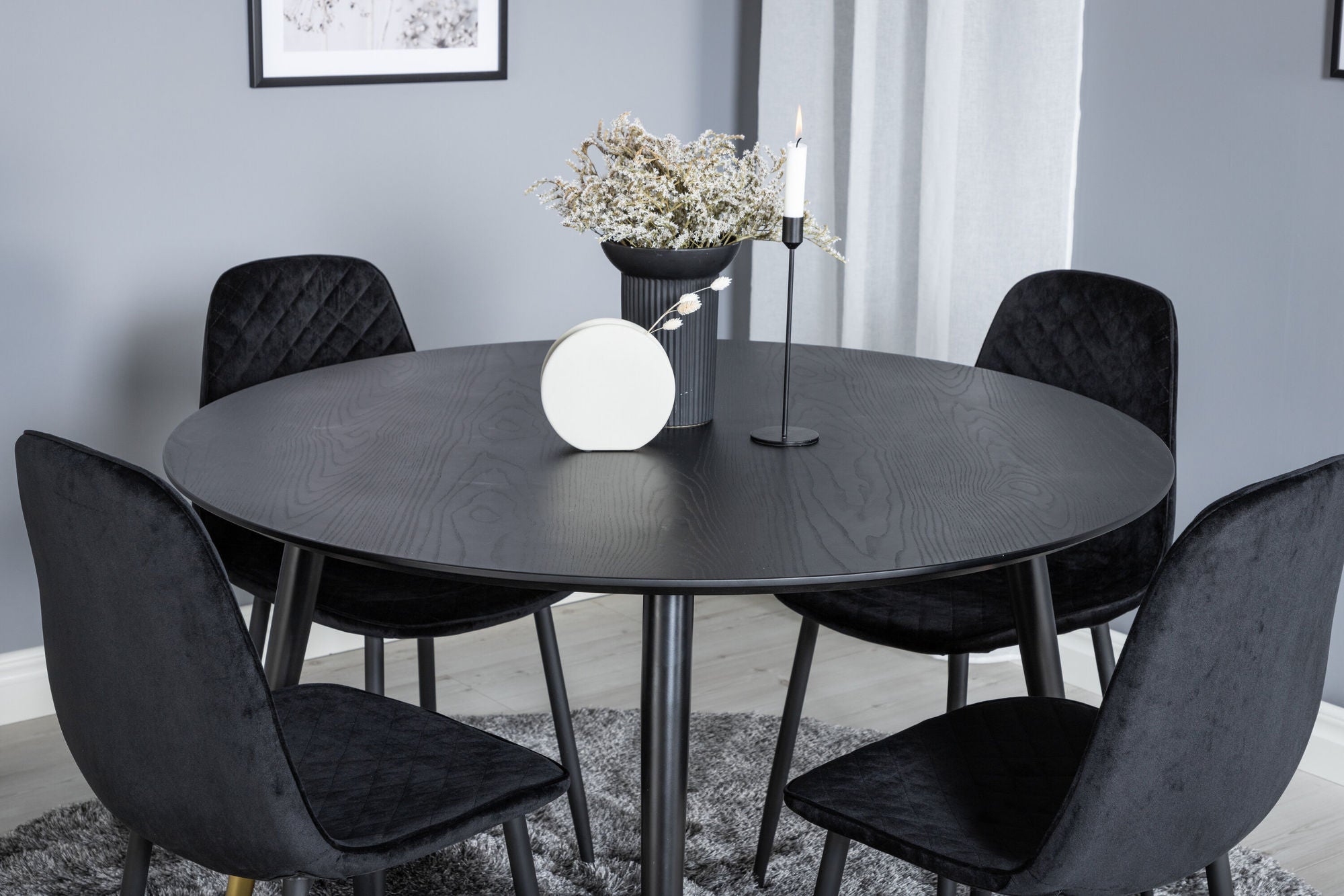 Venture Home Dipp spisebord - 115cm - Black / Black Brass+Polar Diamond Spisebordsstol - Black Legs - Black Velvet_4
