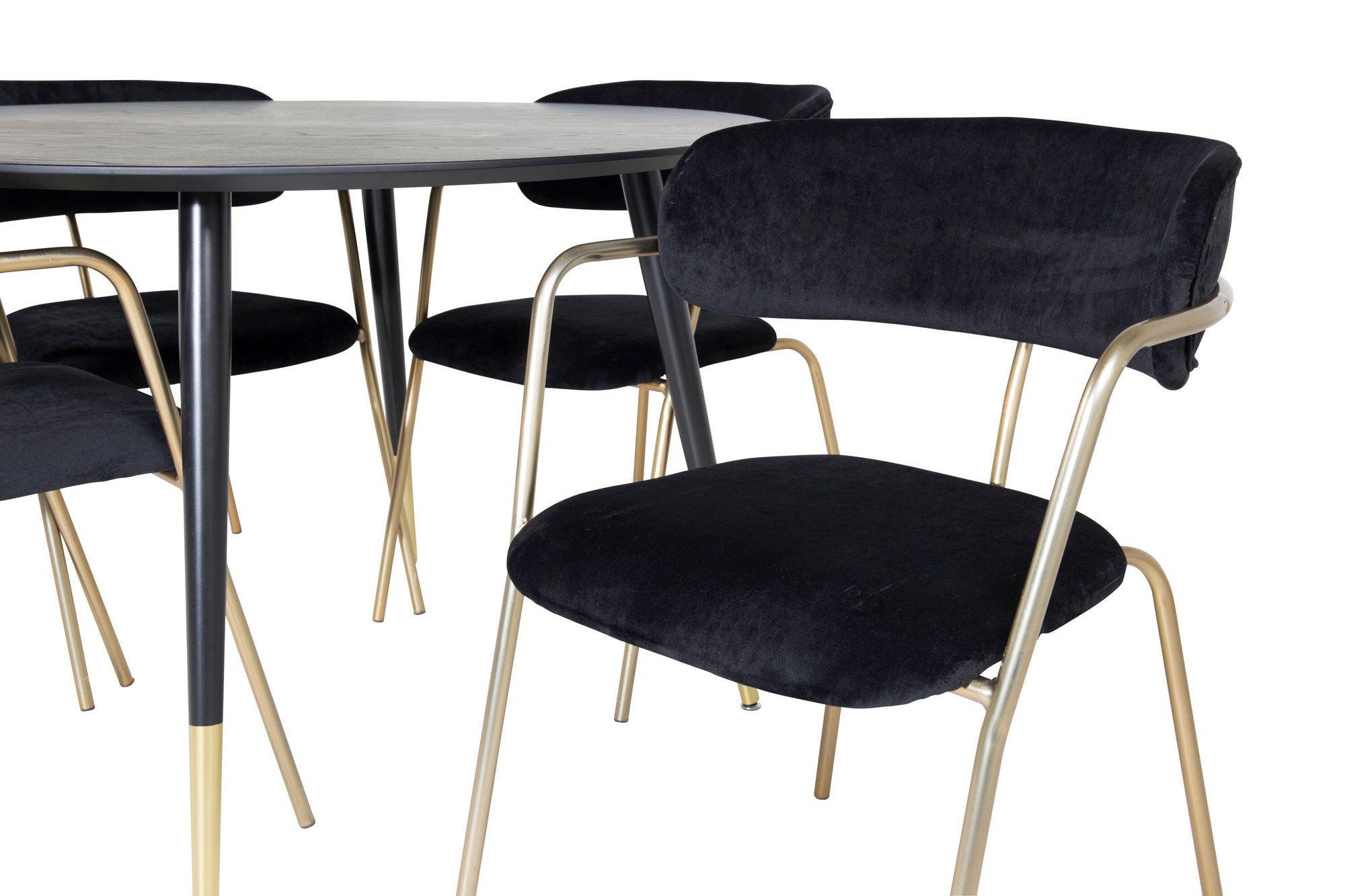 Venture Home Dipp spisebord - 115cm - Black / Black Brass+Arrow armchair - Brass Legs - Black Velvet_4